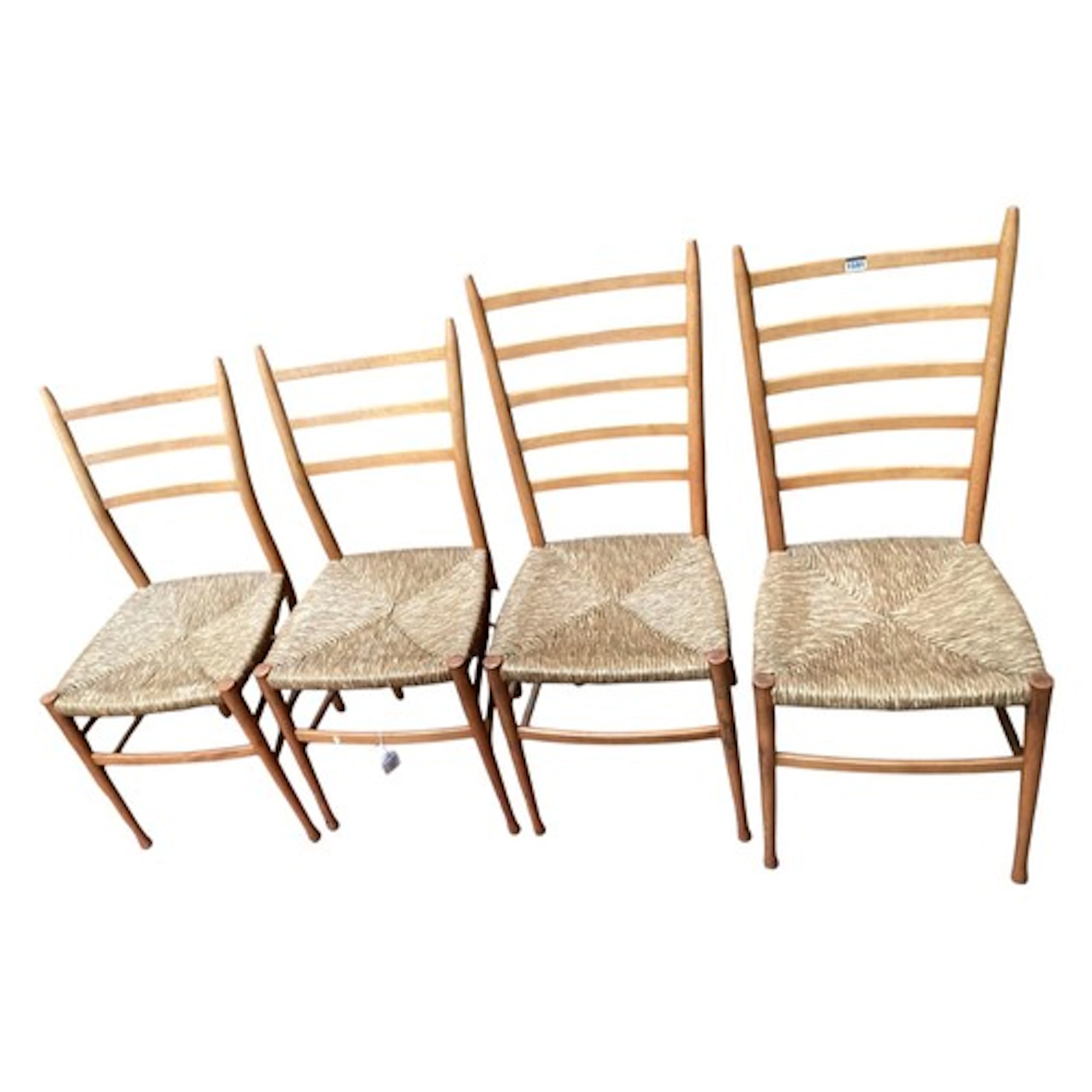 Two pairs of Gio Ponti Style ladderback dining chairs with r...