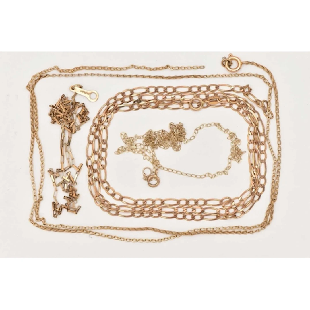 YELLOW METAL CHAINS, tangled, AF, damaged, stamps to the spr...