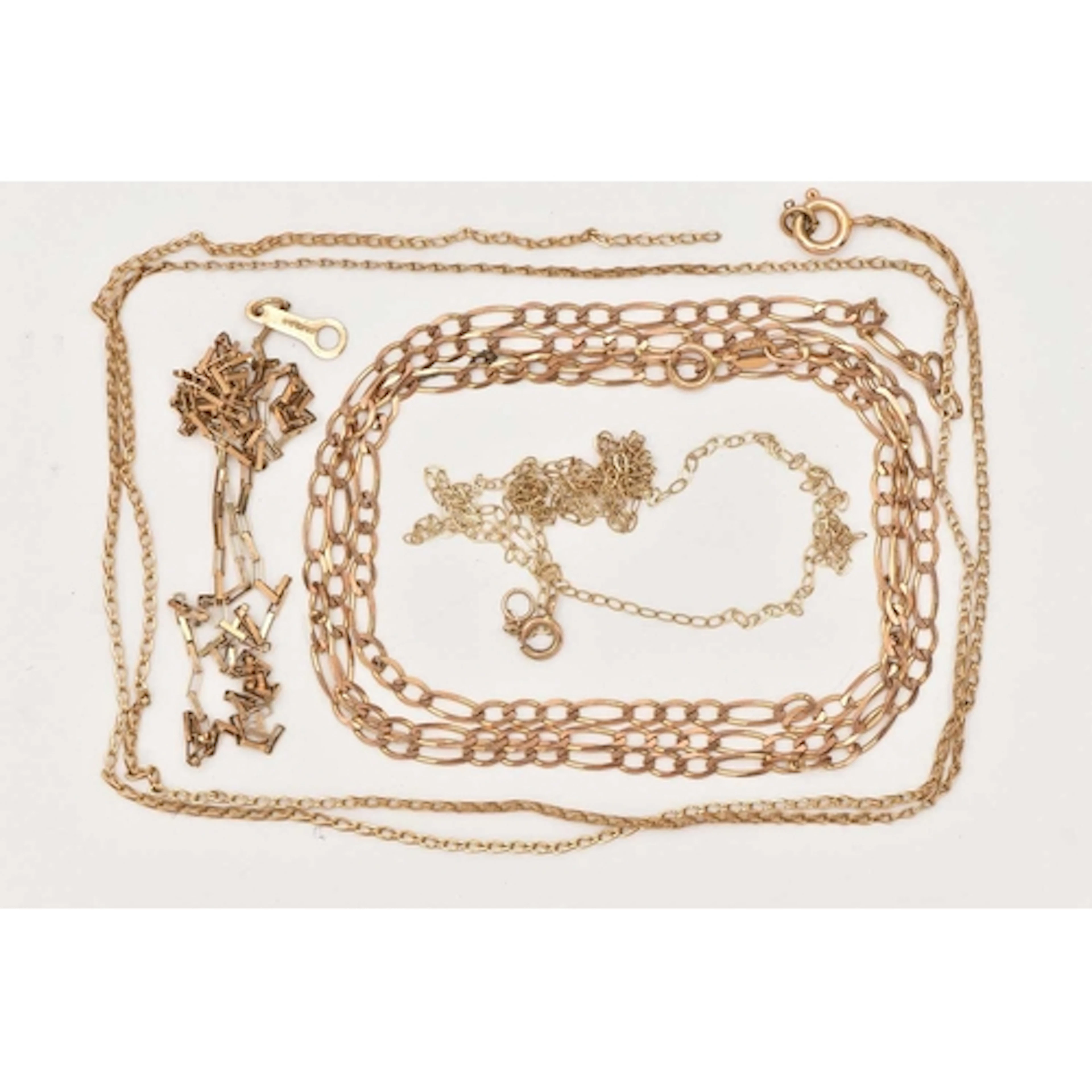 YELLOW METAL CHAINS, tangled, AF, damaged, stamps to the spr...
