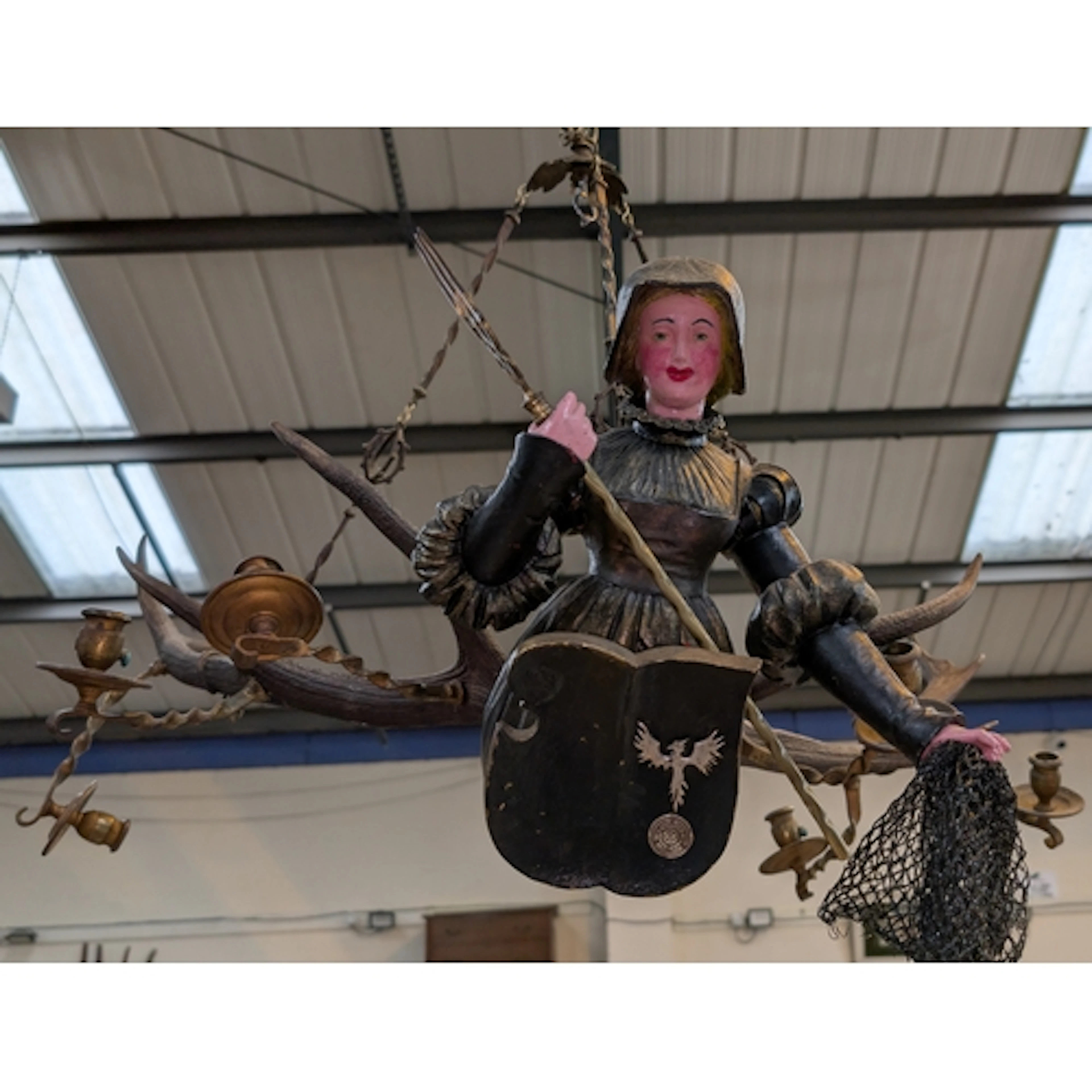 A Bavarian Lustrweibchen figure head Mermaid wood and antler...