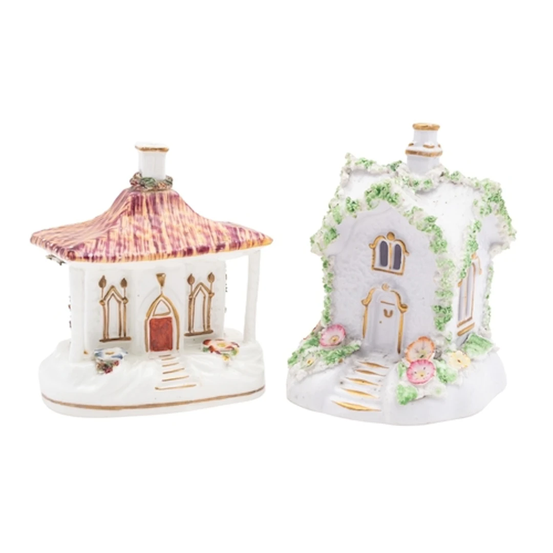 Two 19th century porcelain cottage pastille burners, 11 and ...