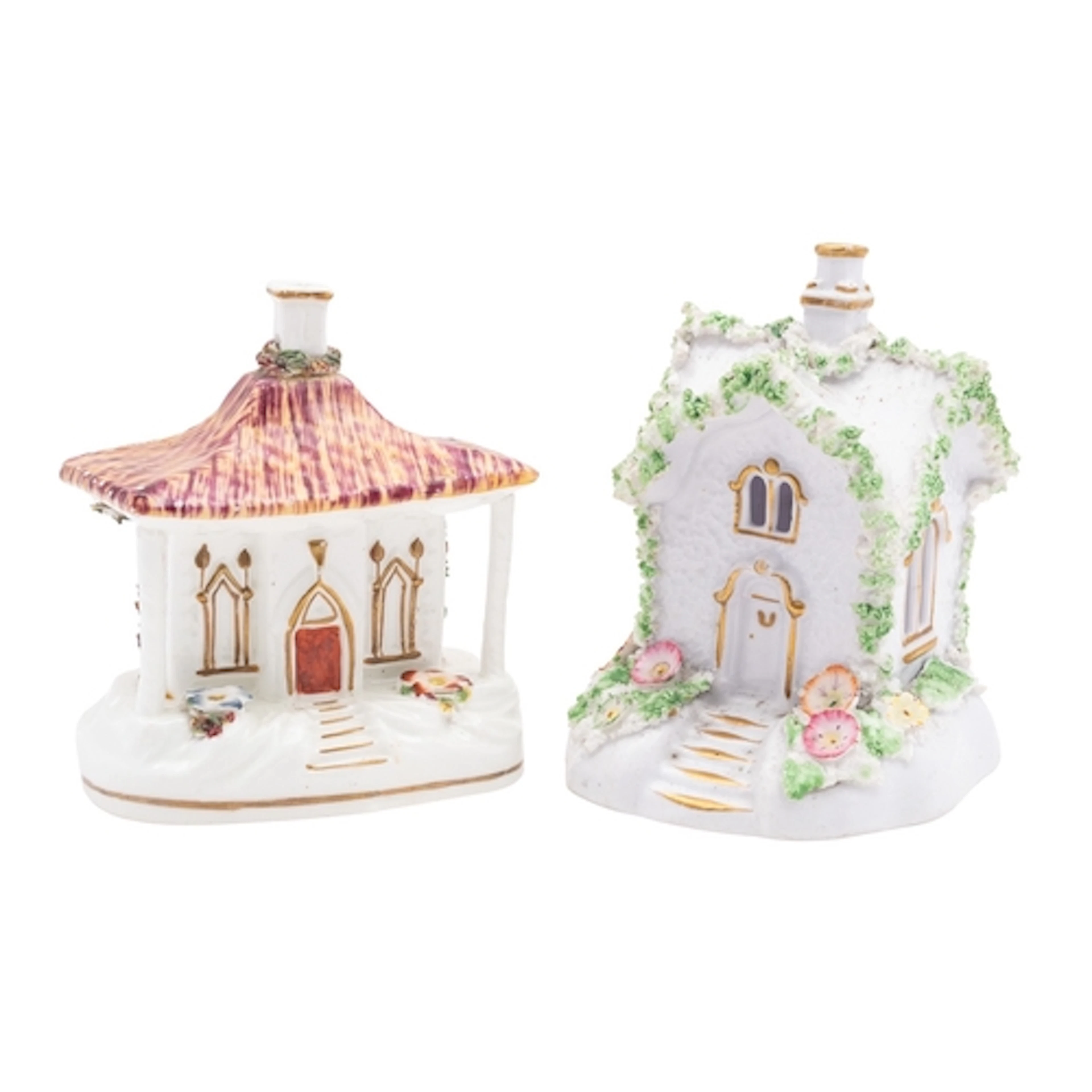 Two 19th century porcelain cottage pastille burners, 11 and ...