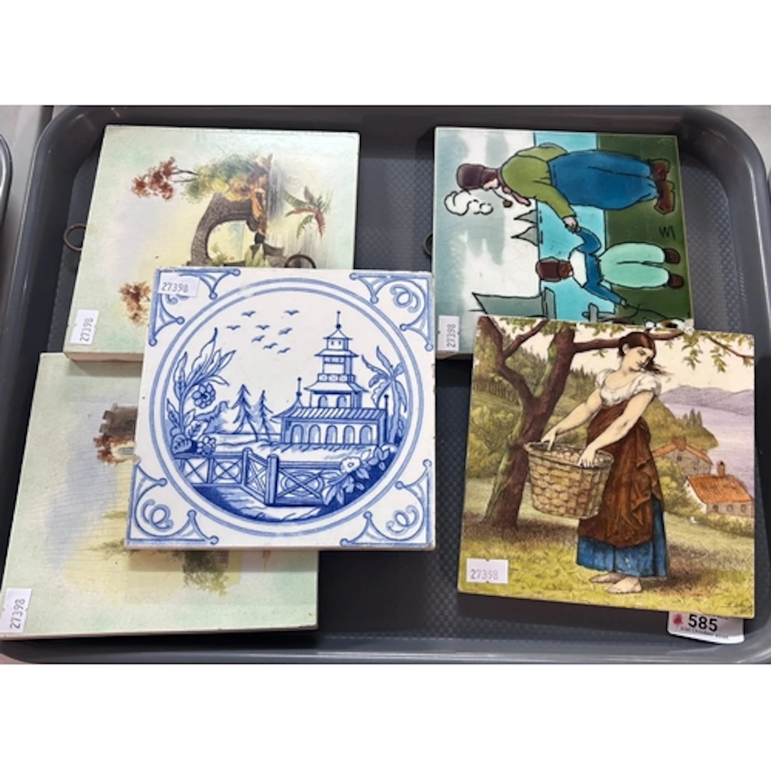 Collection of early 20th century tiles, one to include Minto...
