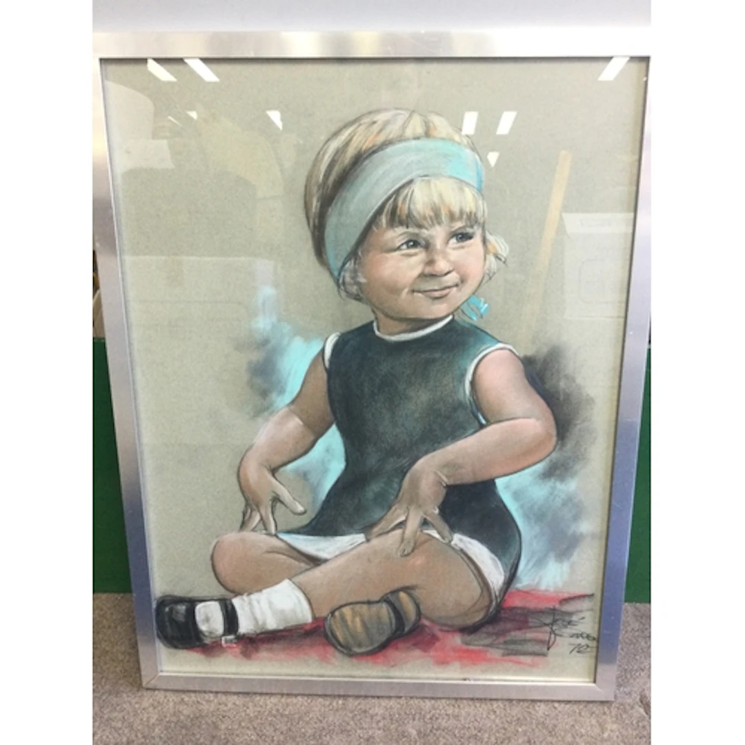 A framed pastel painting, portrait of a young girl signed Jo...