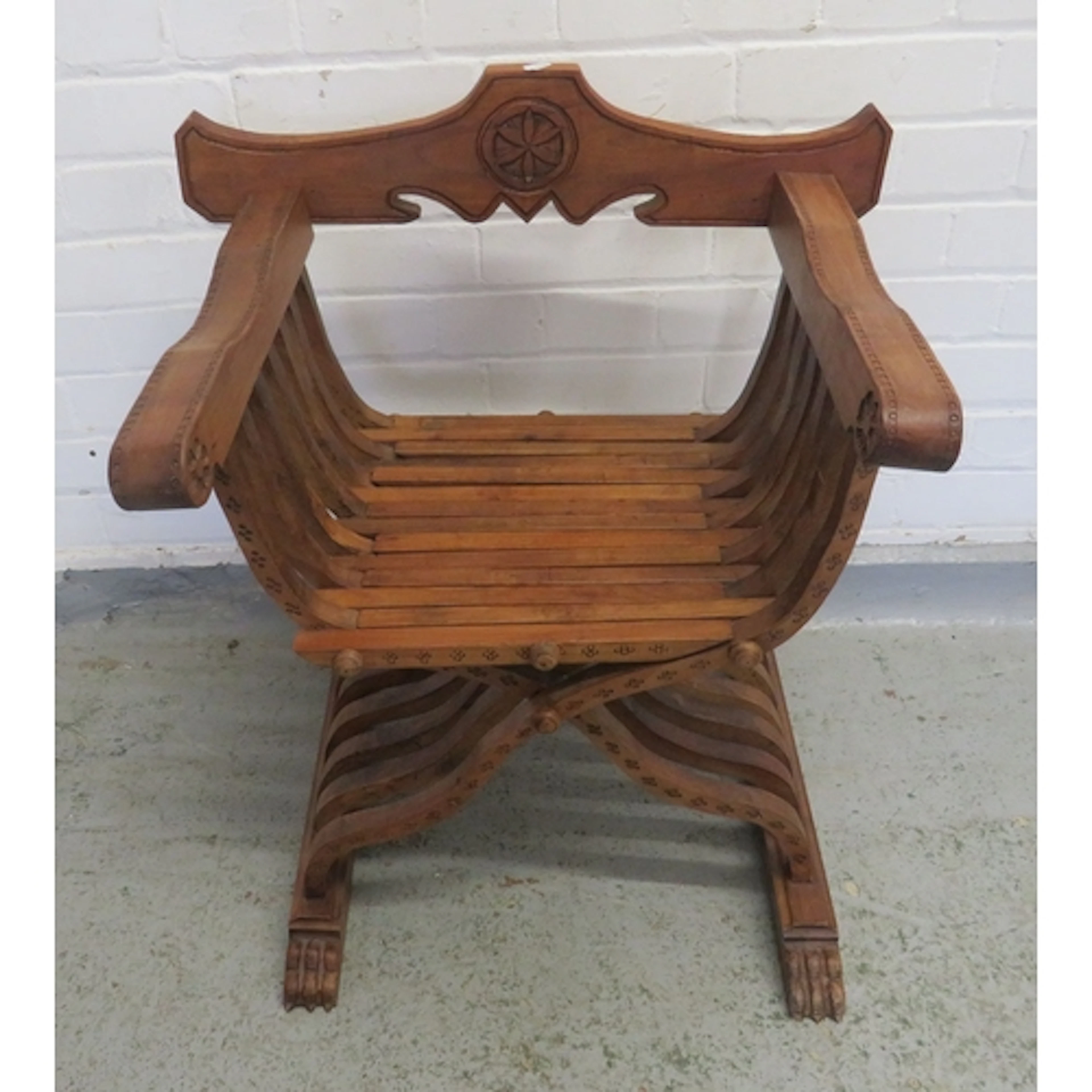 Blonde Wood Savonarola Chair, Italian renaissance style fold...
