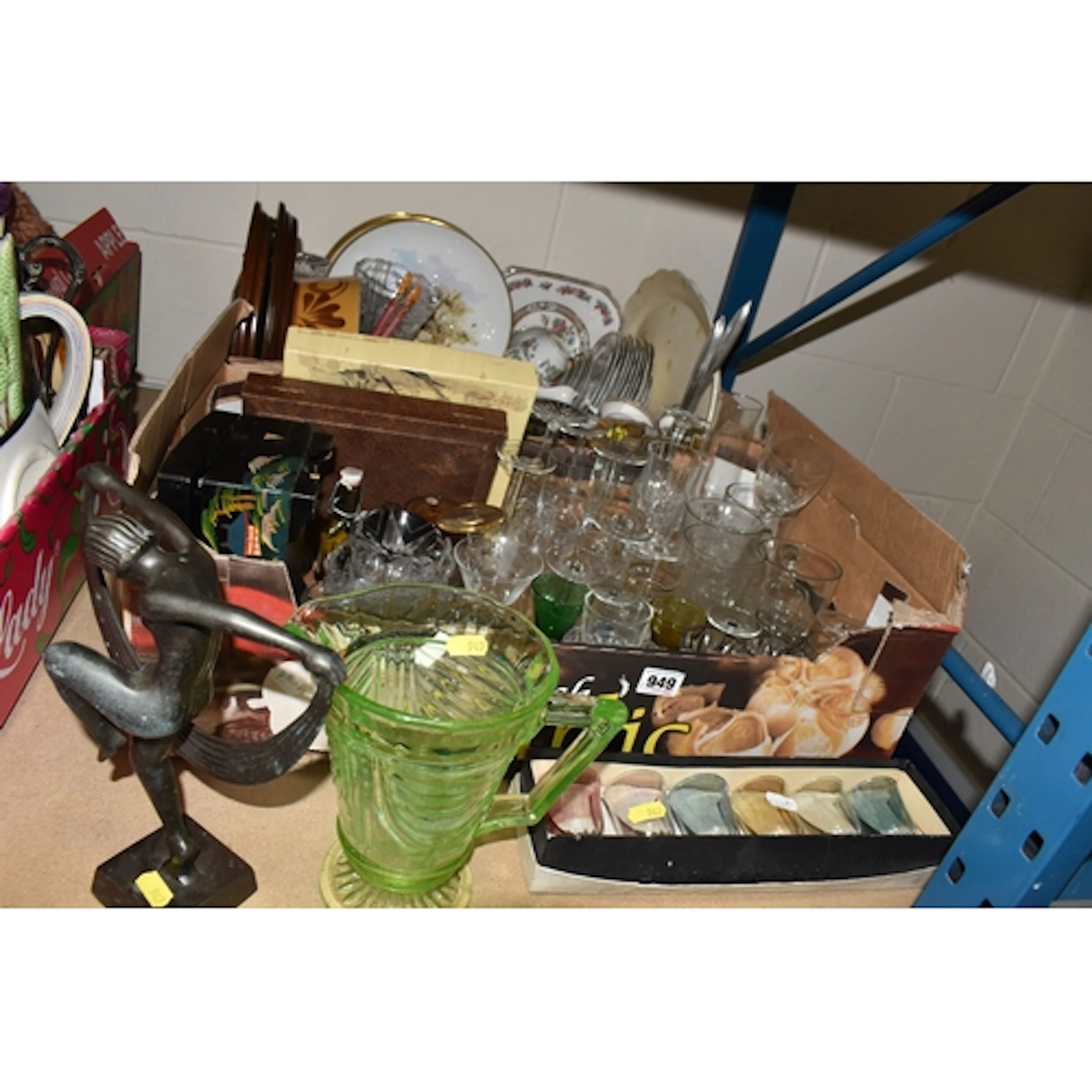 TWO BOXES AND LOOSE GLASSWARE AND CERAMICS ETC to include a ...