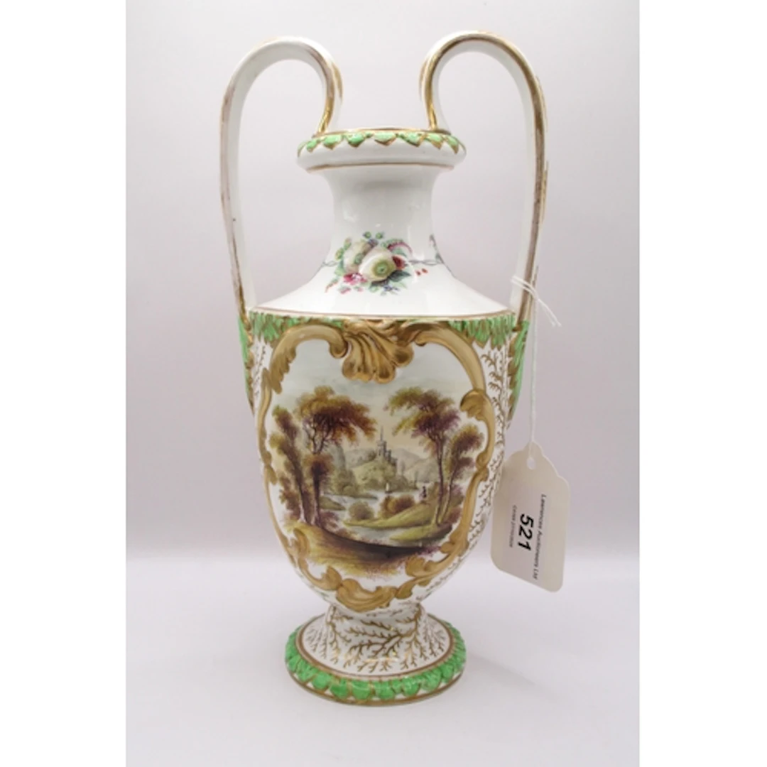 English porcelain two handled baluster form vase, having han...
