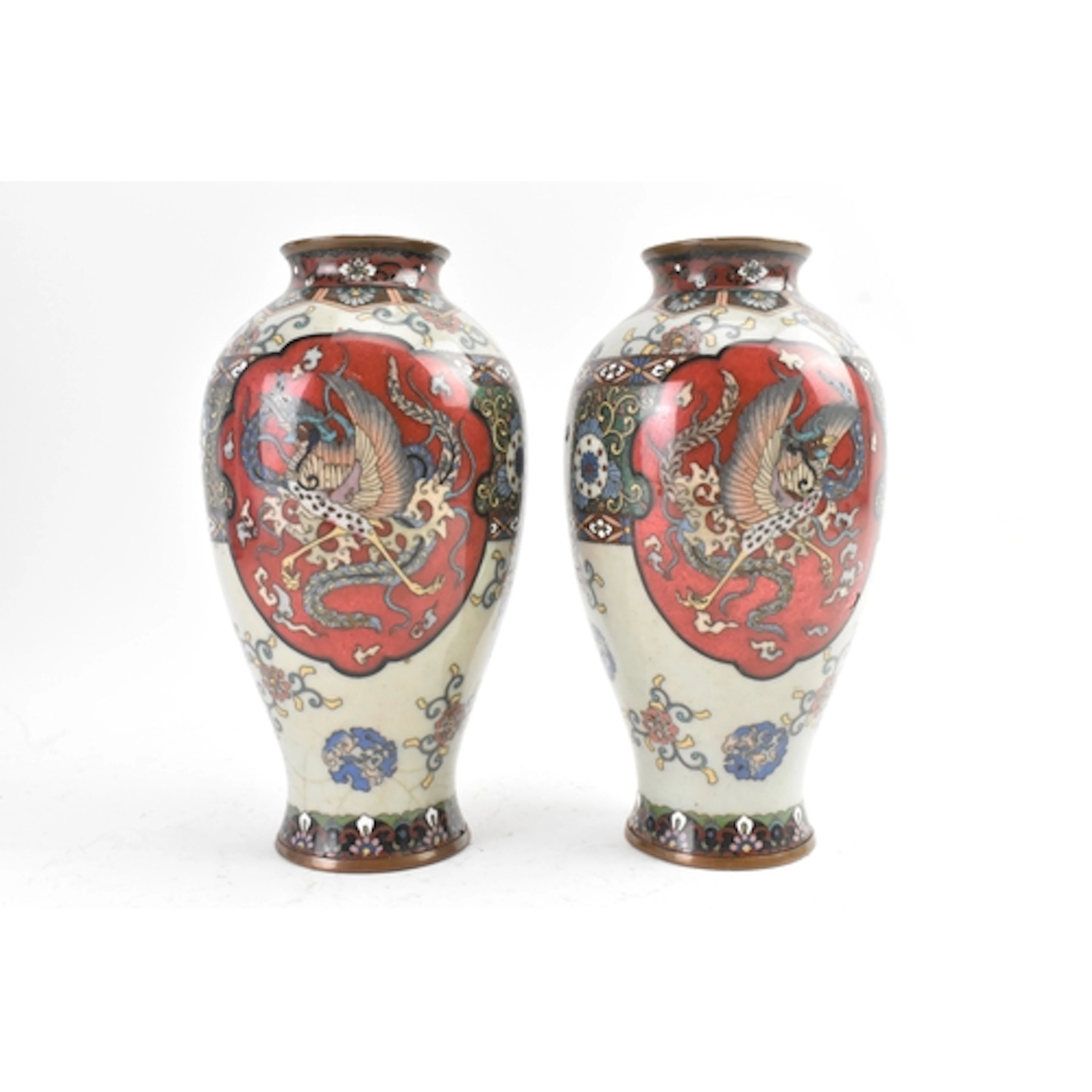 A pair of Japanese cloisonné enamel vases, Meiji period (186...
