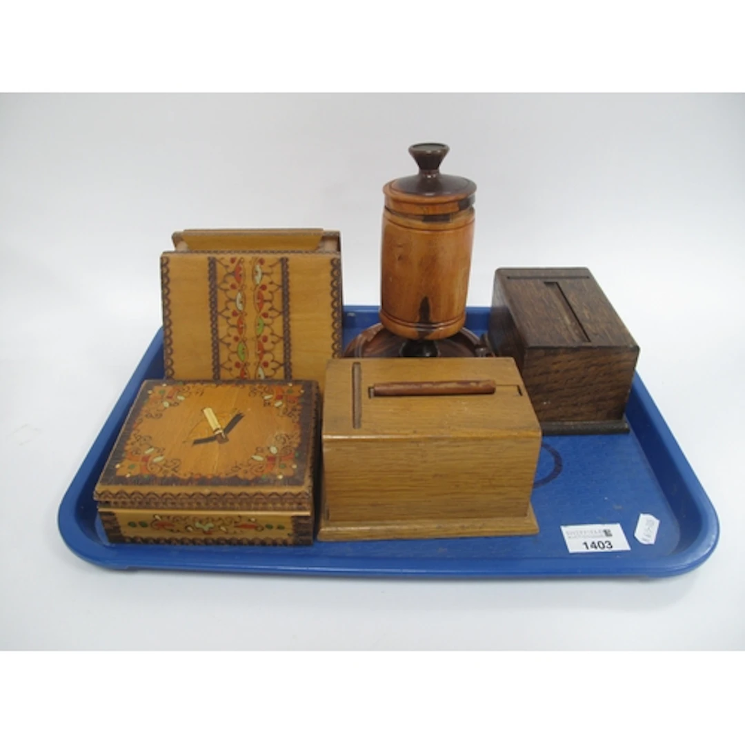 Four Cigarette Dispensers in Varying Woods, Lingnum Vitae Li...