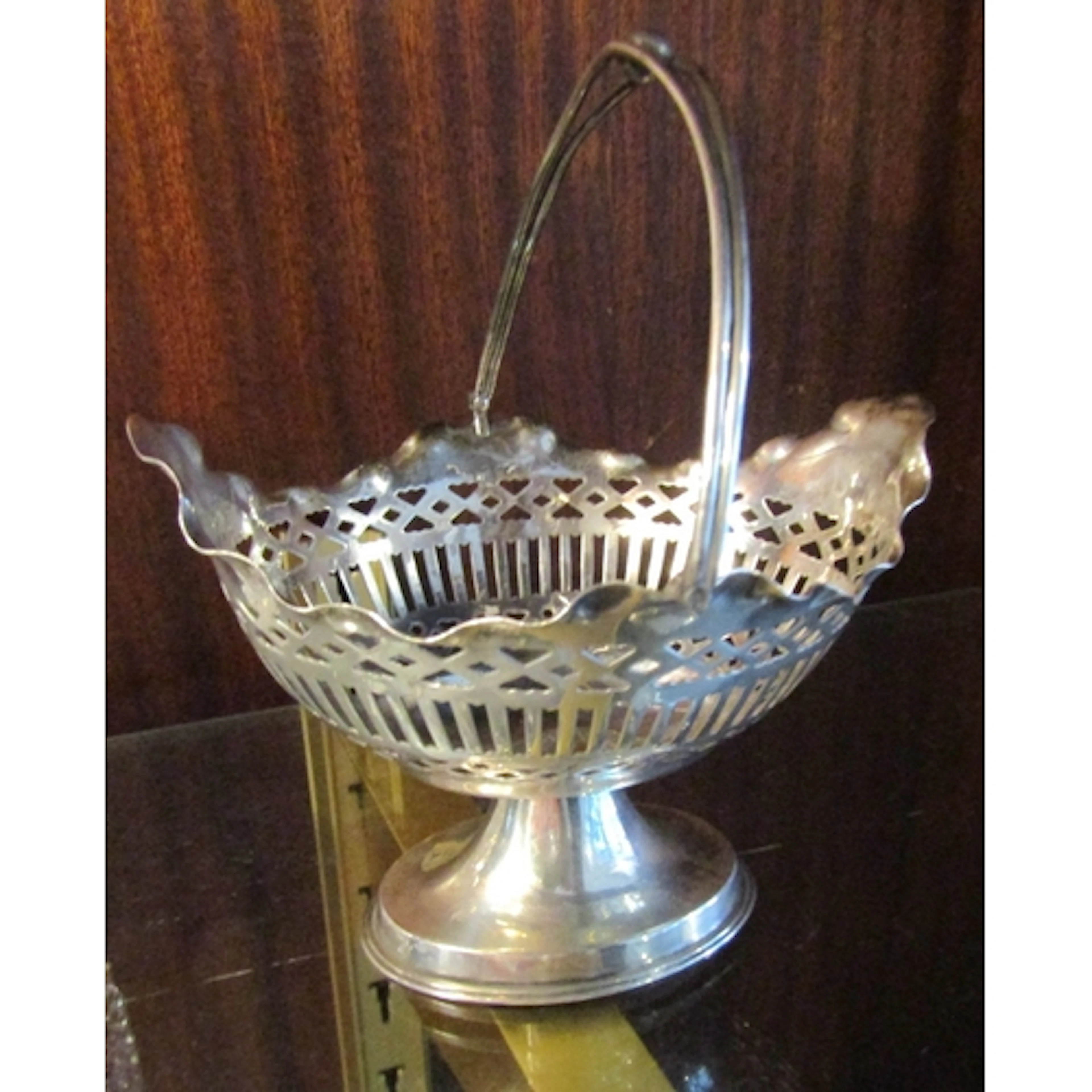Antique Silver Swing Handle Bon Bon Basket Pedestal Form App...