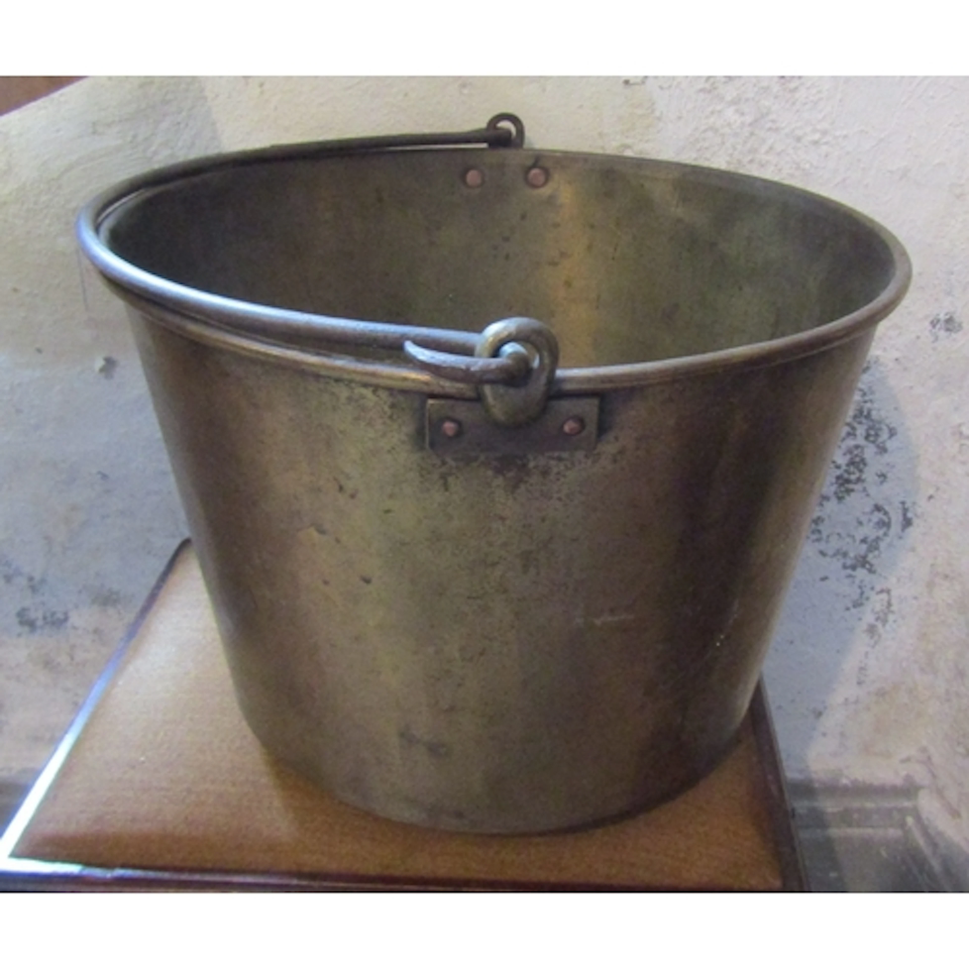 Large Antique Cast Brass Jelly Pan with Swing Carry Handle A...