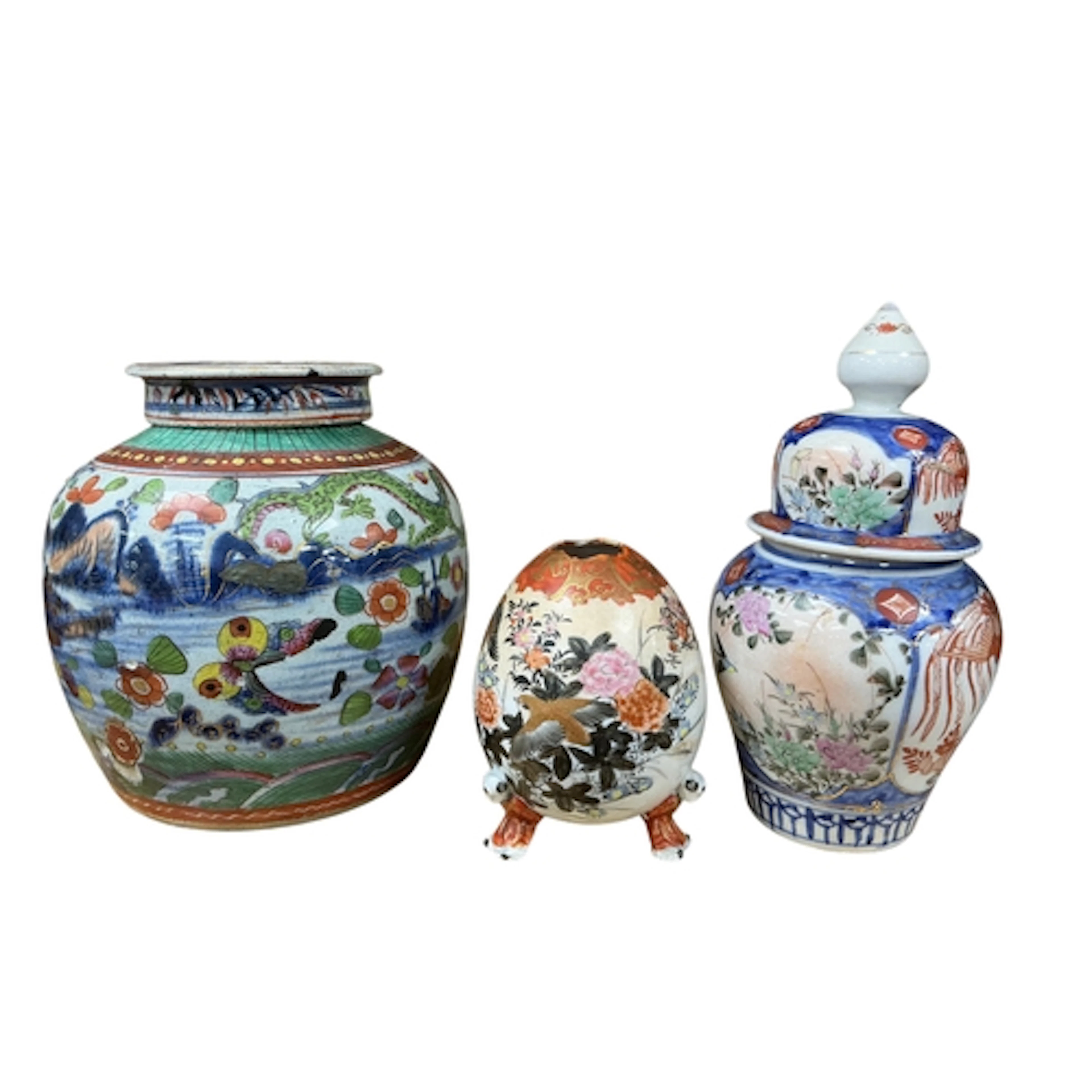 A Chinese clobbered jar and cover, 19th century, height 19cm...