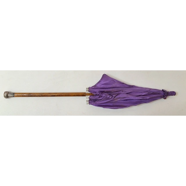 Antique Dolls Parasol with ornate white metal tip, purple mo...