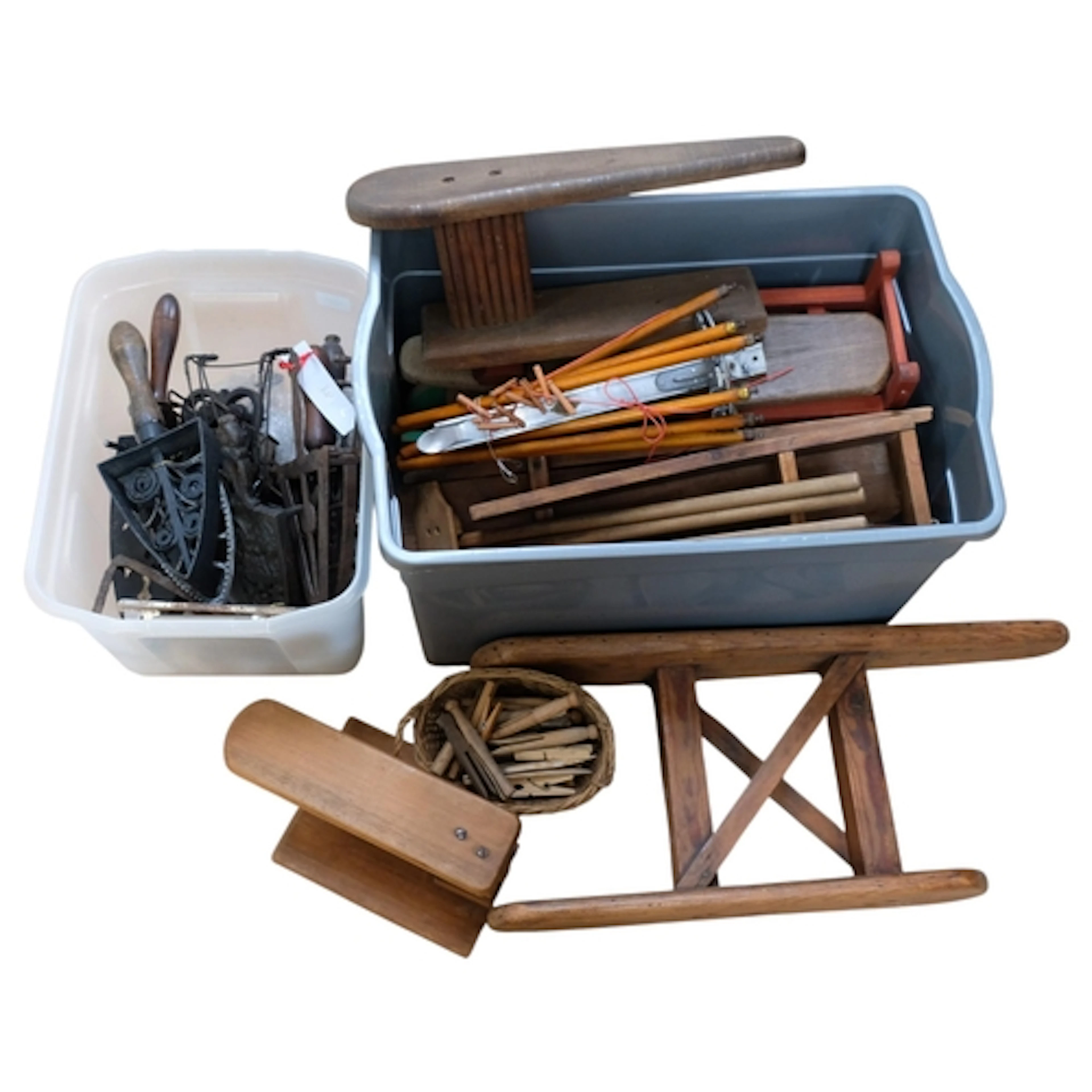 A large quantity of Vintage kitchenalia, clothes pegs, ironi...