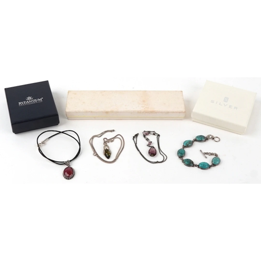 Vintage and later jewellery comprising silver turquoise matr...