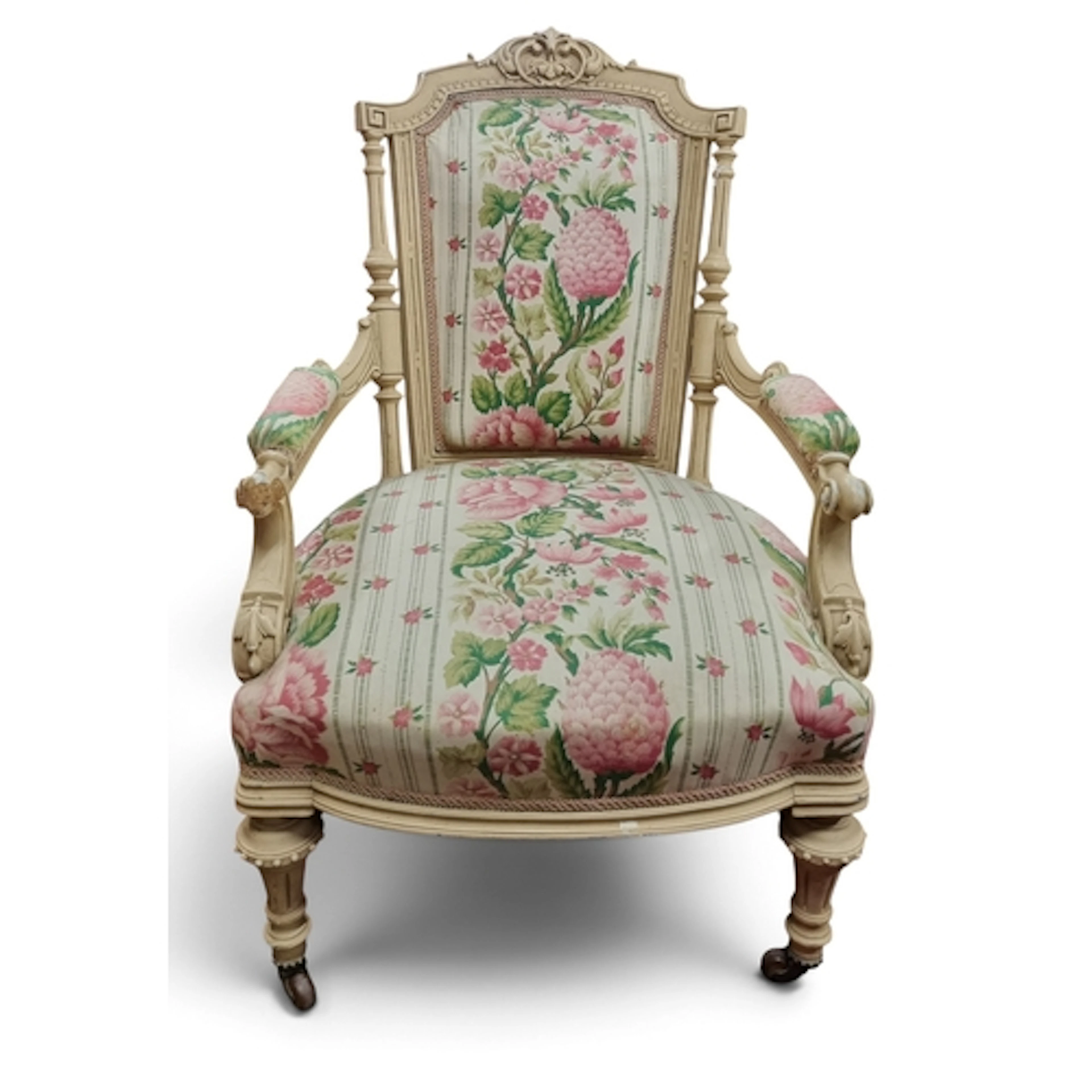 A 19th Century painted Bedroom Chair with turned supports an...