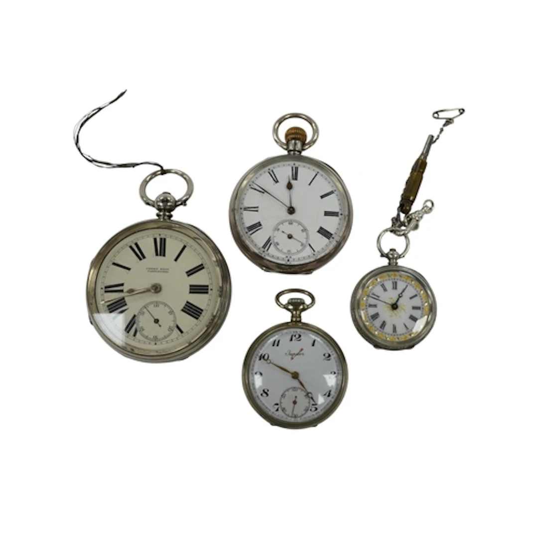A late 19th century silver open faced key wind pocket watch ...