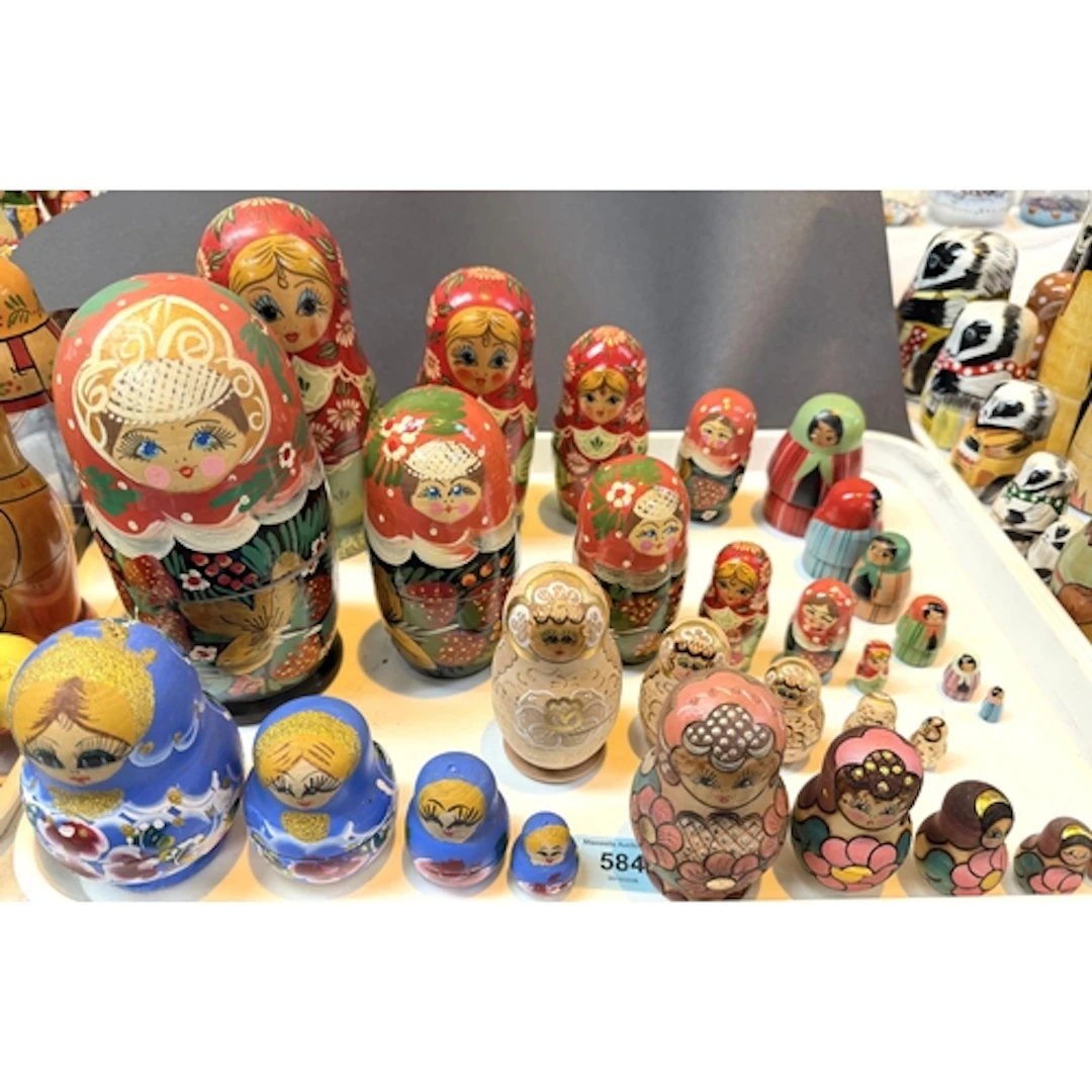 A collection of Russian Matryoshka wooden nests of dolls