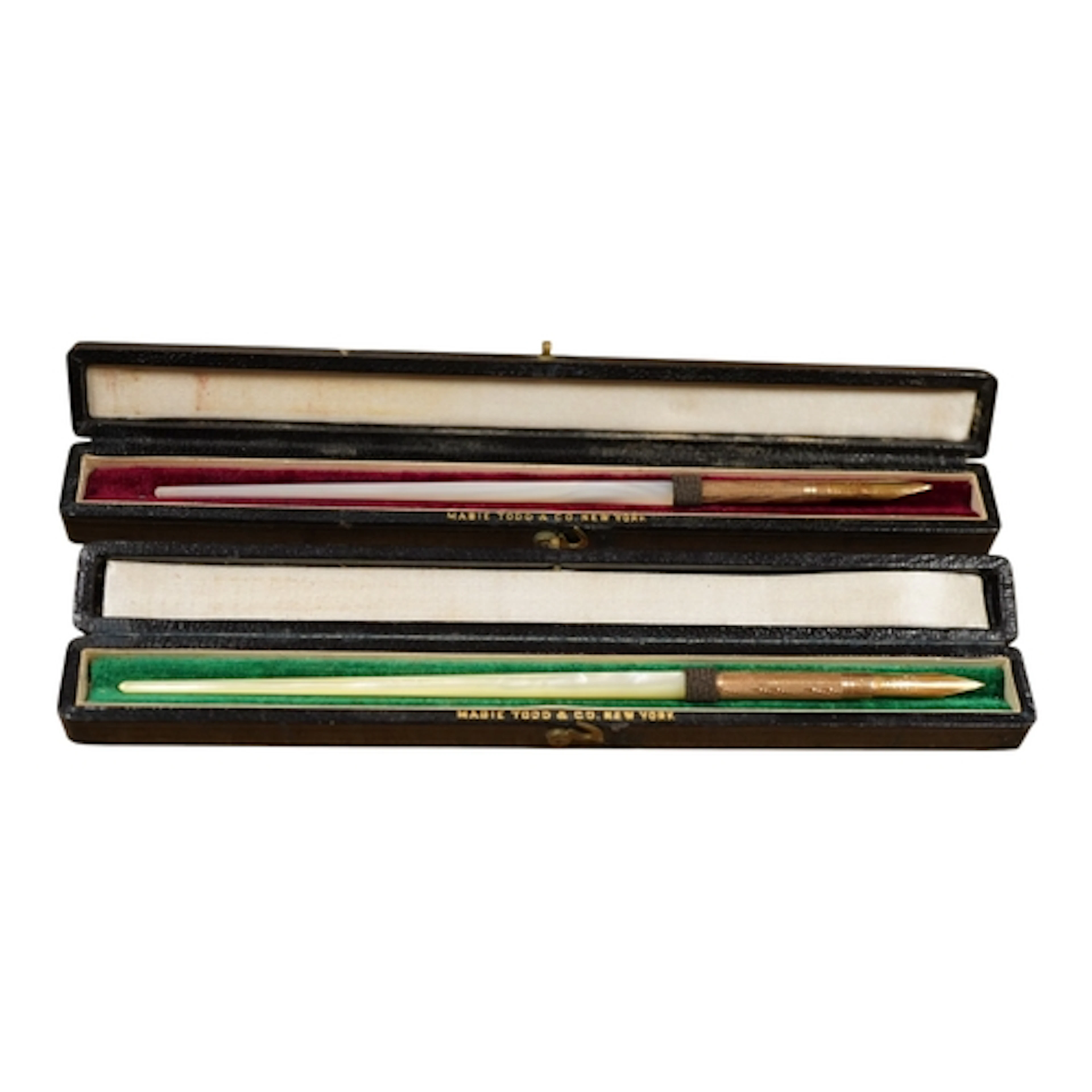 A pair of Mabie Todd & Co. mother of pearl dip pens in orig...