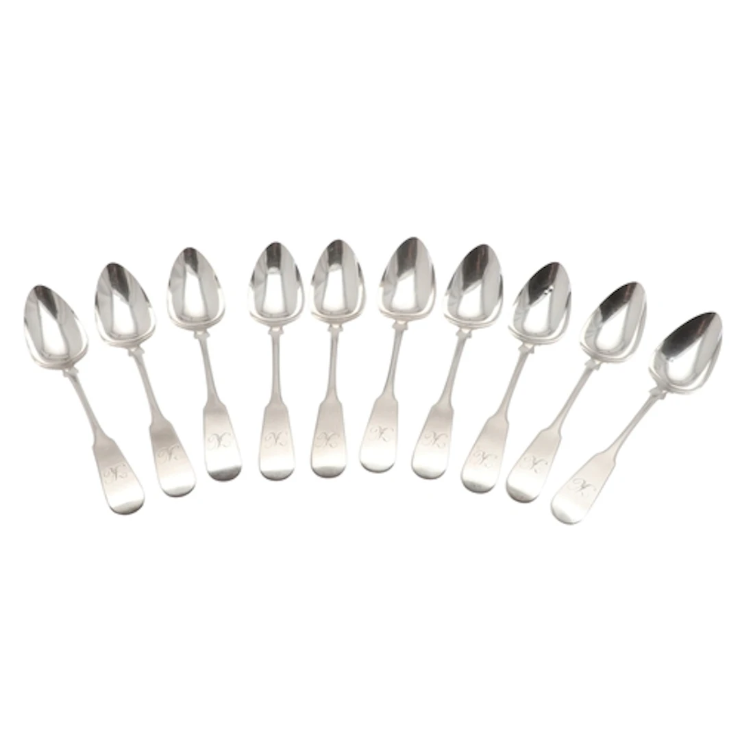 A SET OF TEN GEORGE IV SCOTTISH SILVER FIDDLE PATTERN TEASPO...