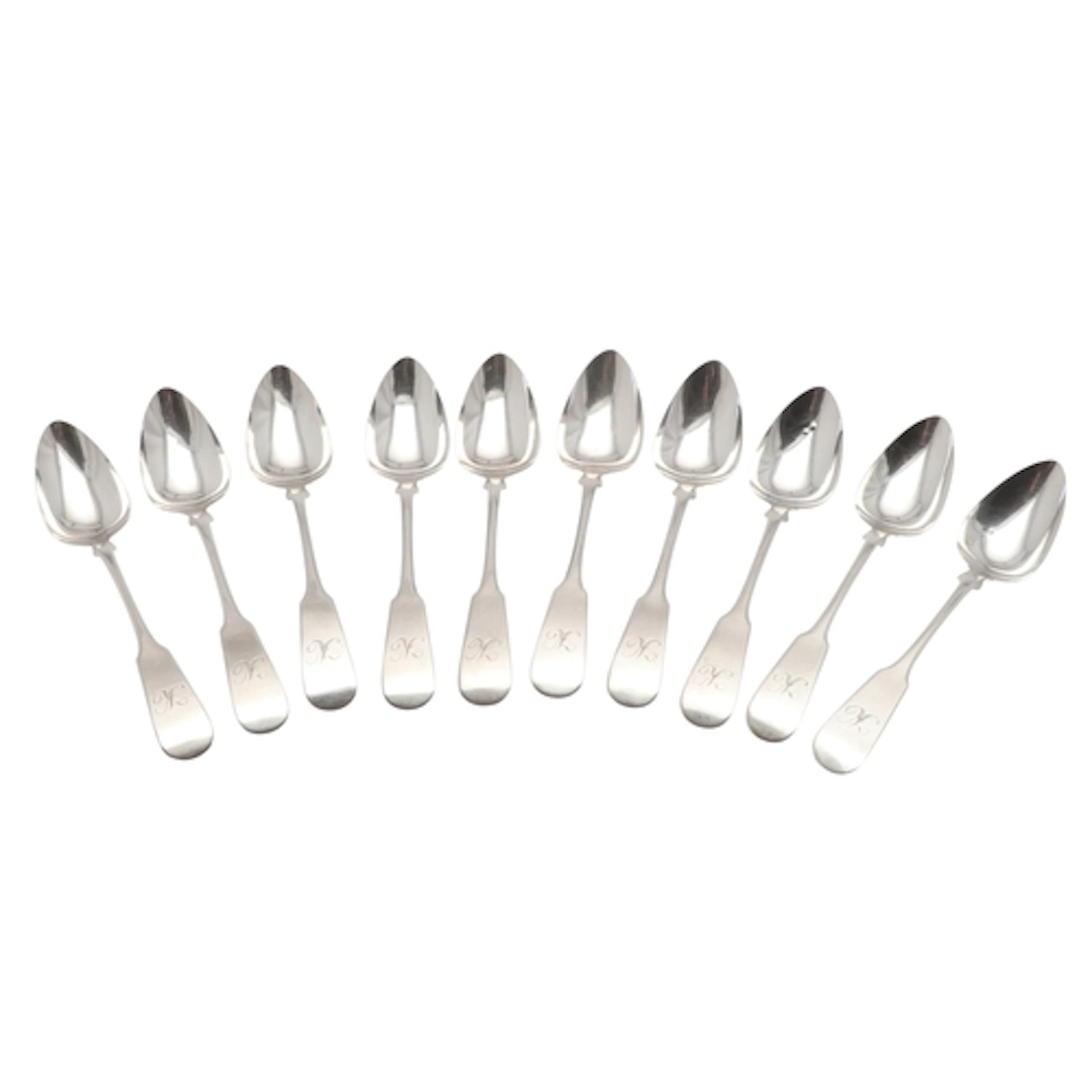 A SET OF TEN GEORGE IV SCOTTISH SILVER FIDDLE PATTERN TEASPO...