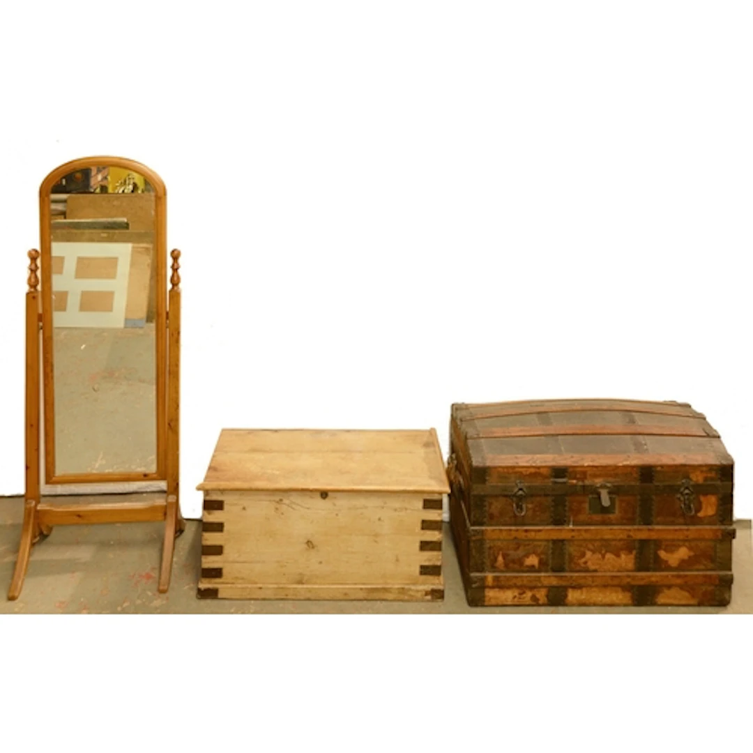An iron bound domed top cabin trunk, late 19th c, 58cm h; 88...