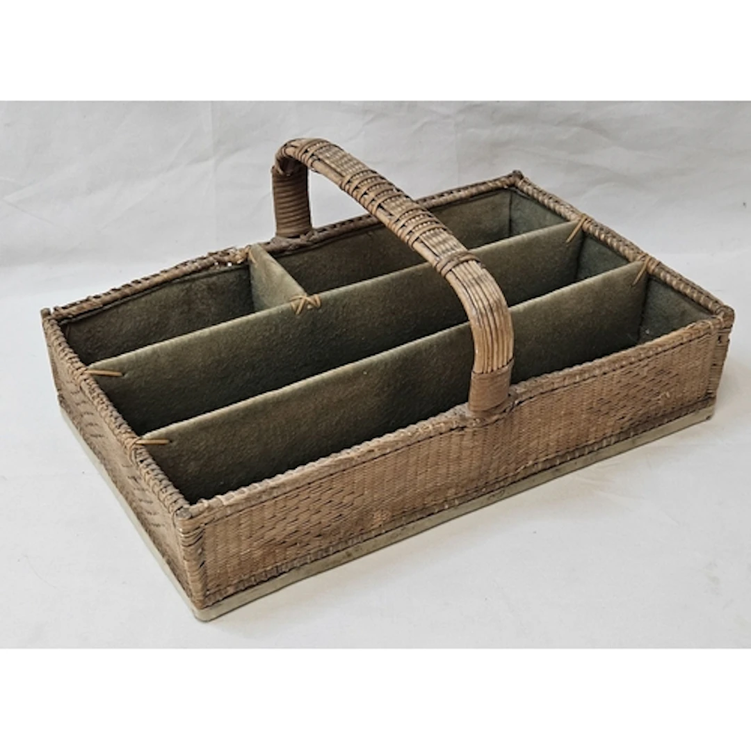 Large Vintage Rattan Cutlery Holder with overhandle approx. ...