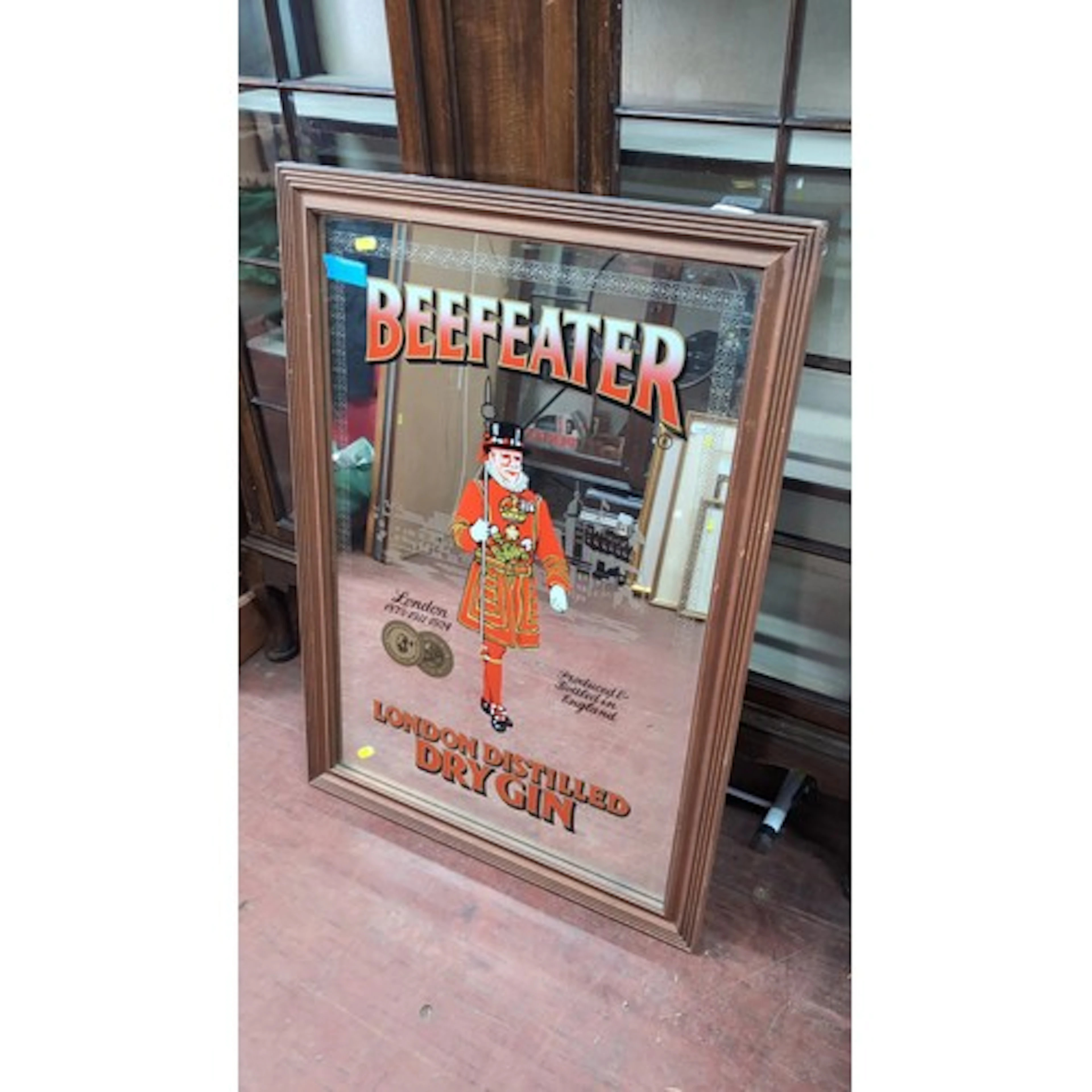 Beefeater London Dry Gin reverse-painted glass advertising m...