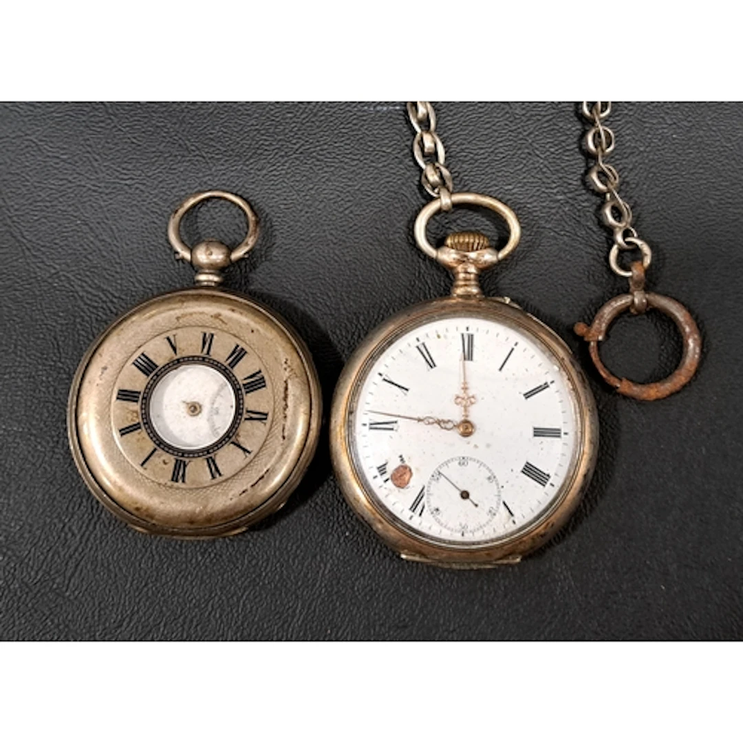 TWO SILVER CASED POCKET WATCHES one a half hunter in fine si...