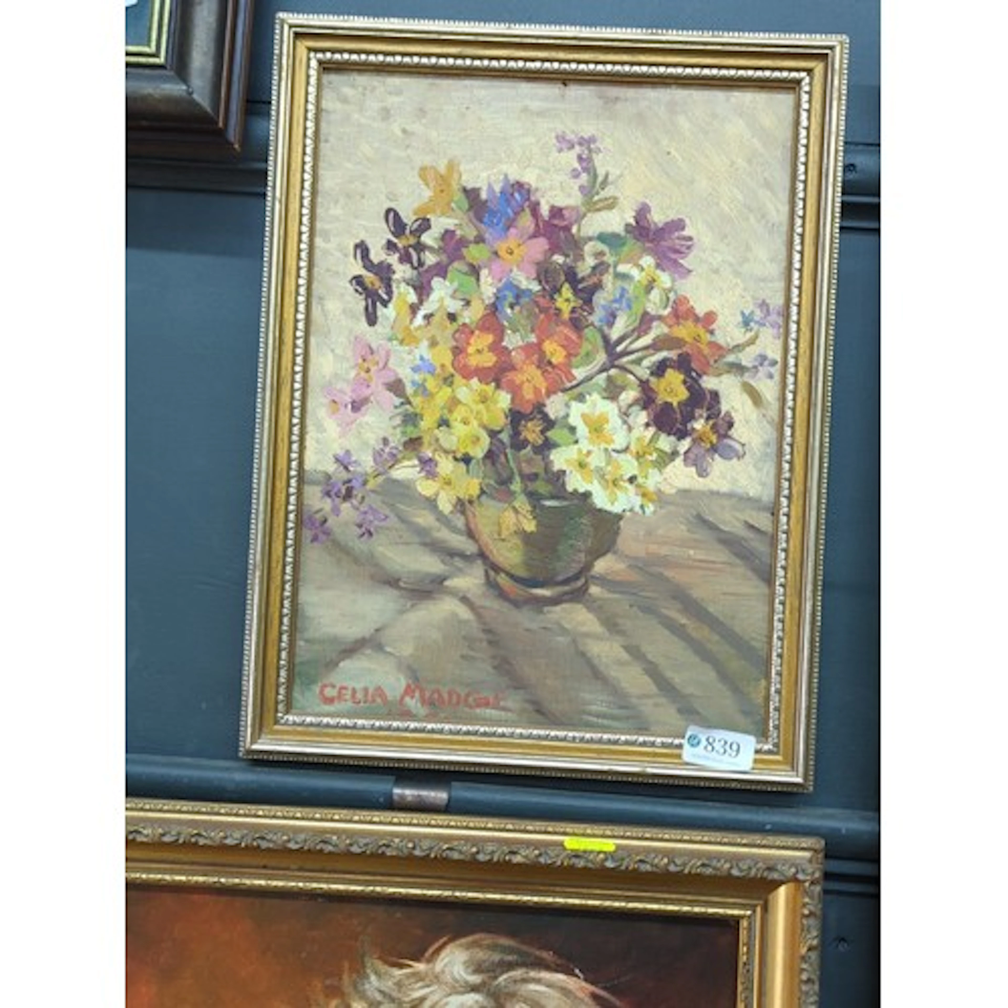 Celia Madge, oil on canvas—still life of mixed flowers in a ...