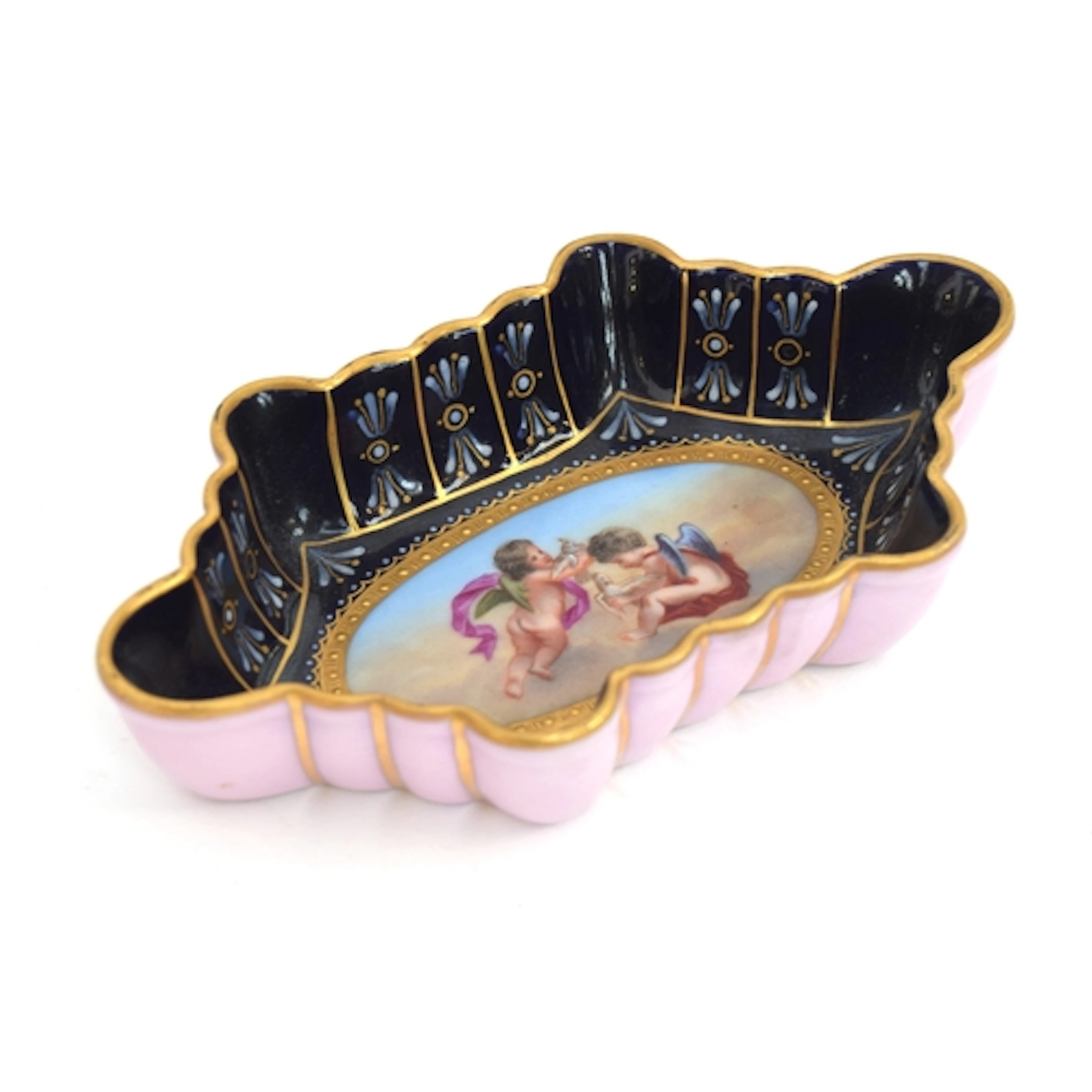 A late 19th century Vienna porcelain trinket dish of lobed f...