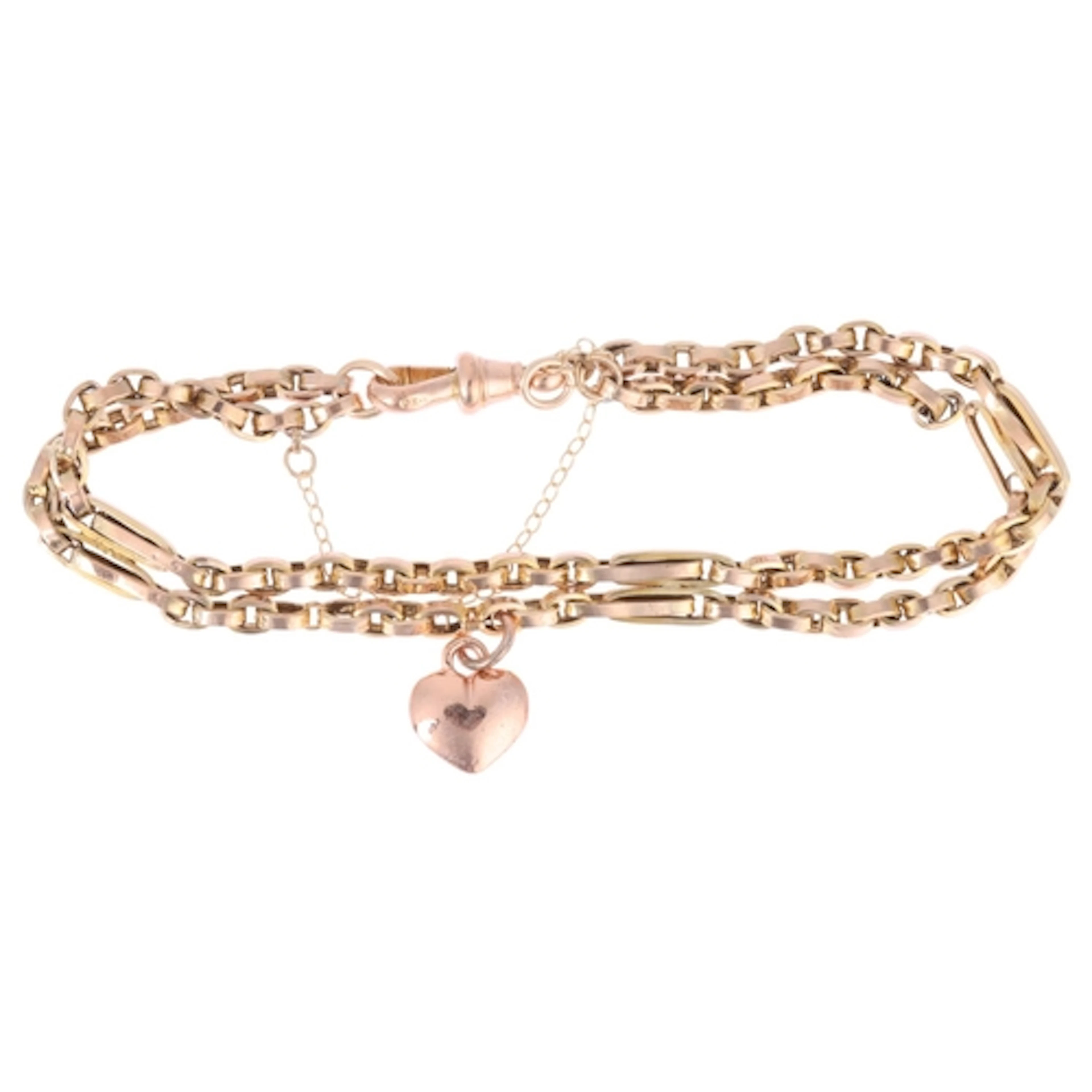 An Antique 9ct rose gold trombone and belcher link double-ro...