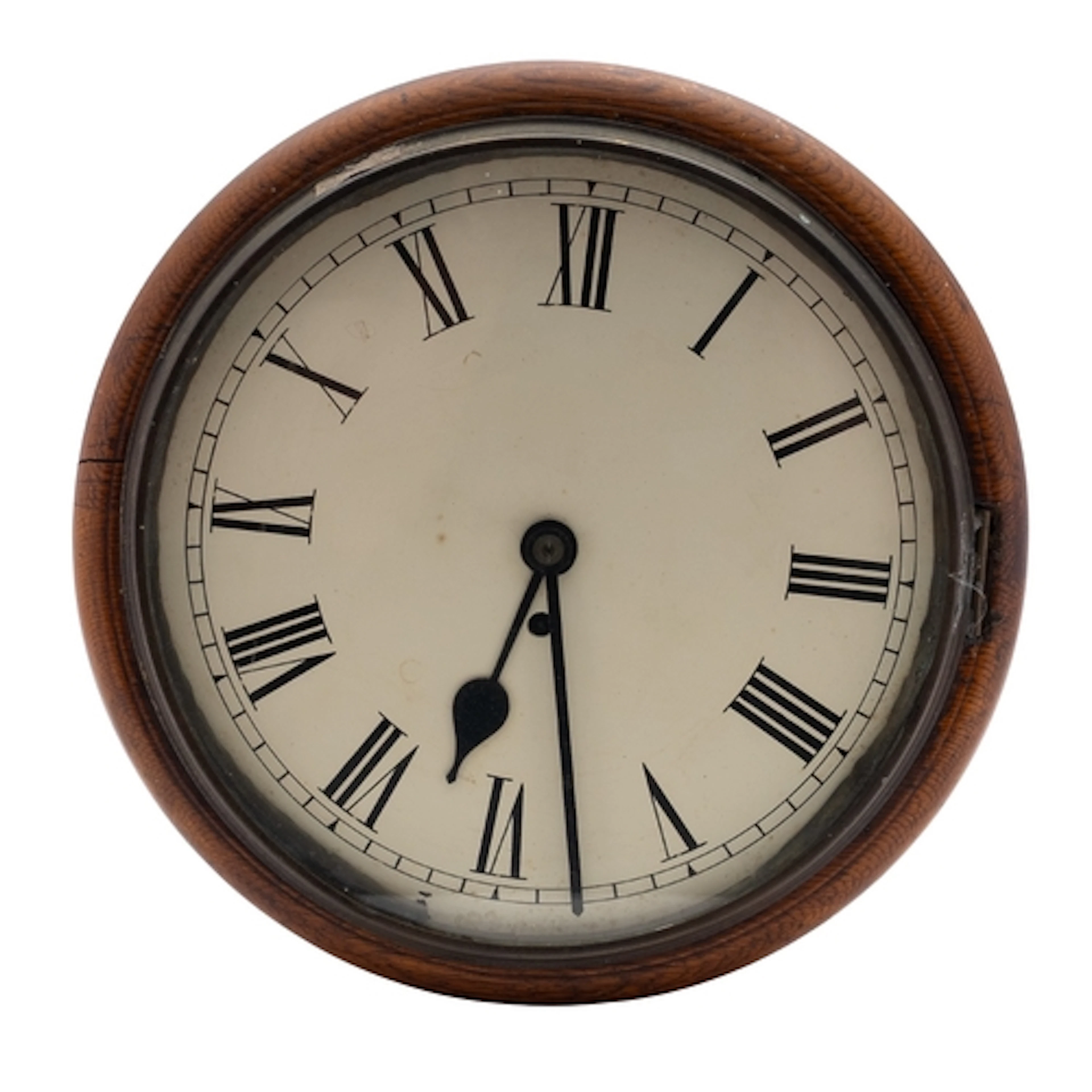 A late-Victorian English round dialled wall clock the eight-...