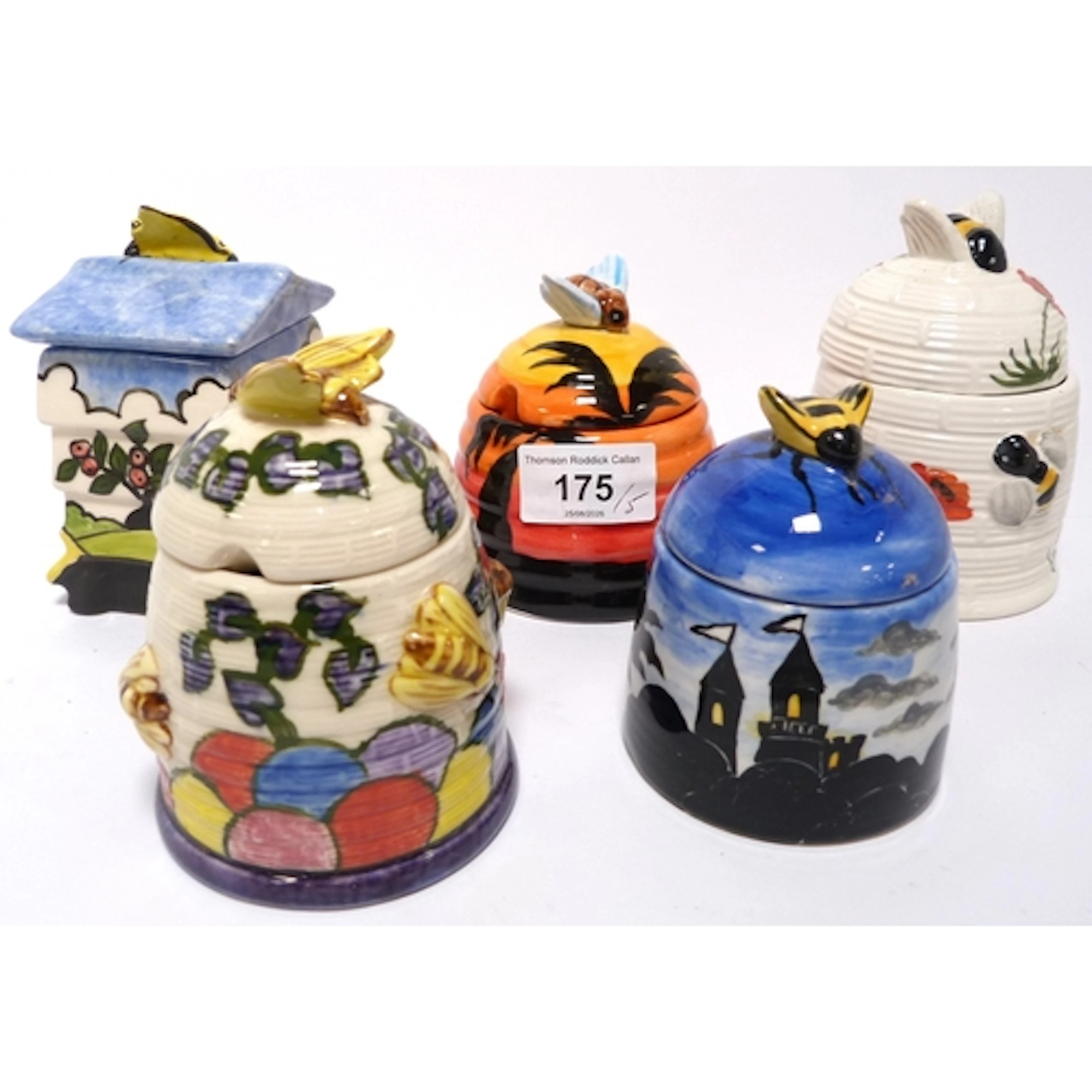Five Vicary ware, Kiln Creations and Acorn ceramic honey pot...