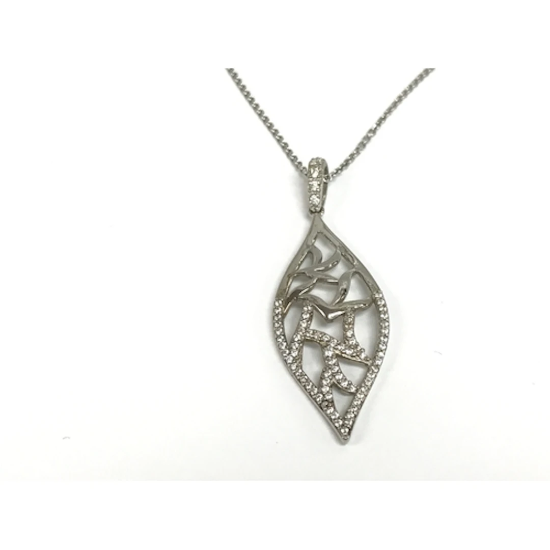 Leaf shaped pendant set with CZ on a silver chain.