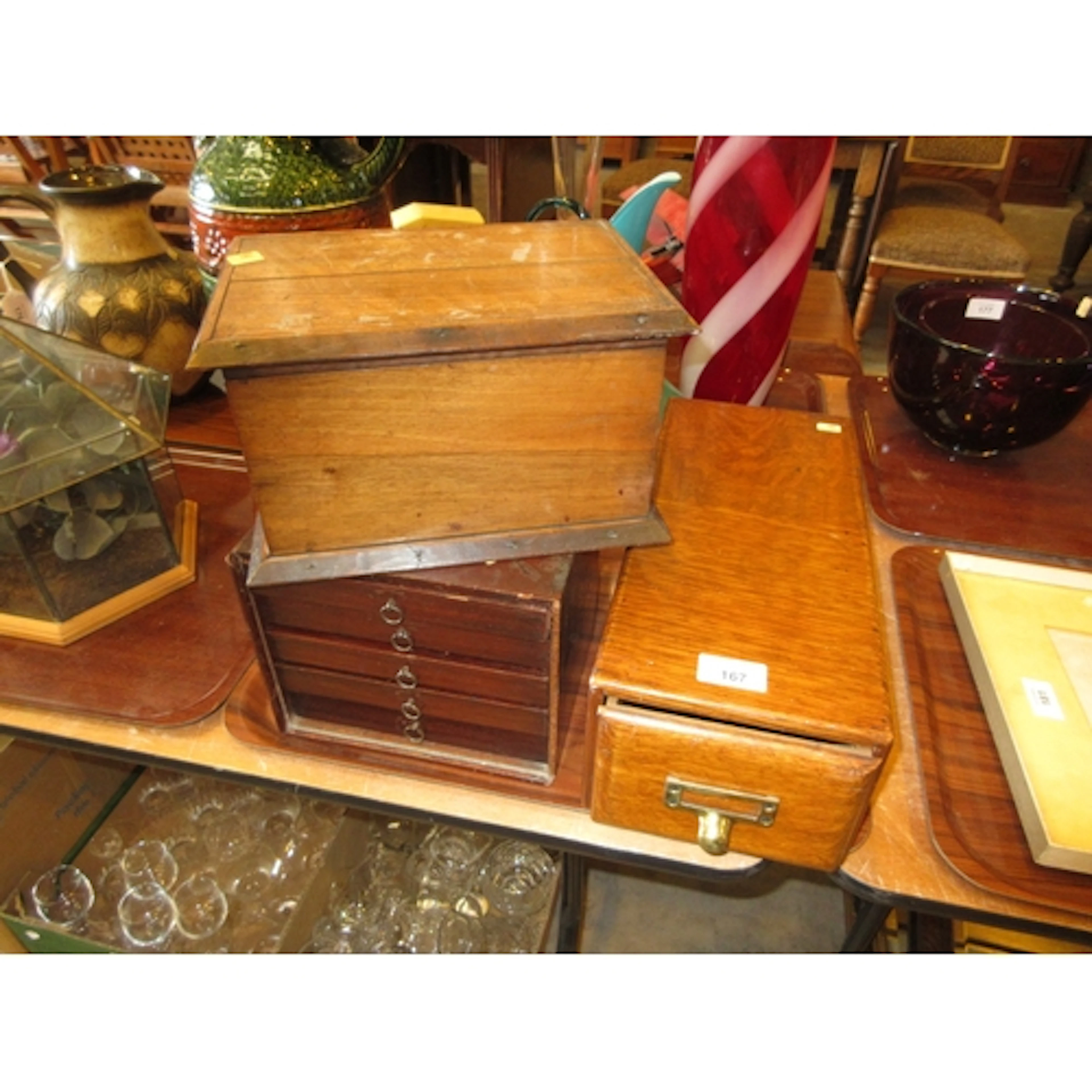 Vintage Oak Till Drawer, 5 Drawer Specimen Chest and Oak Box