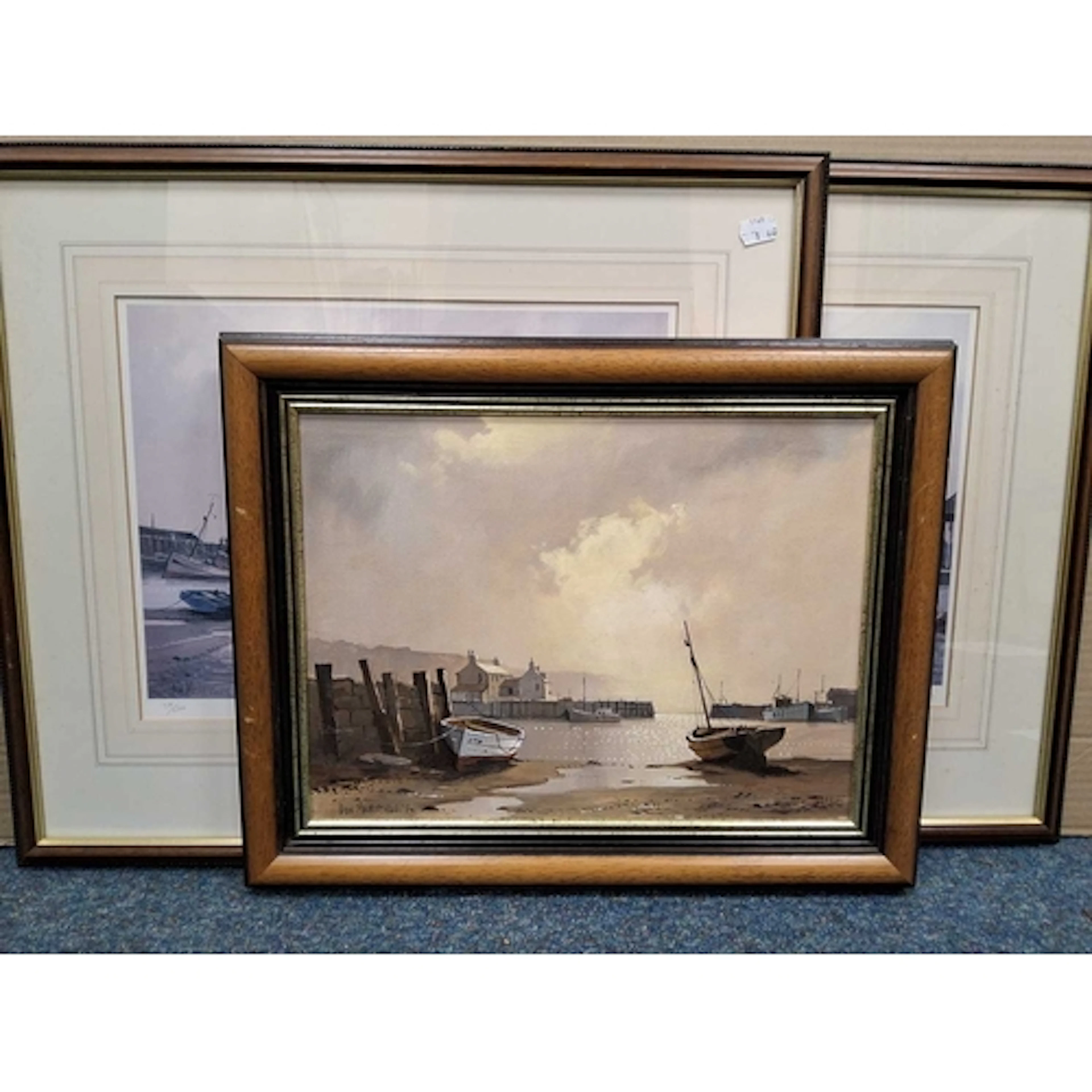 DON MICKLETHWAITE (BRITISH 1936) HARBOUR AT LOW TIDE, a coas...