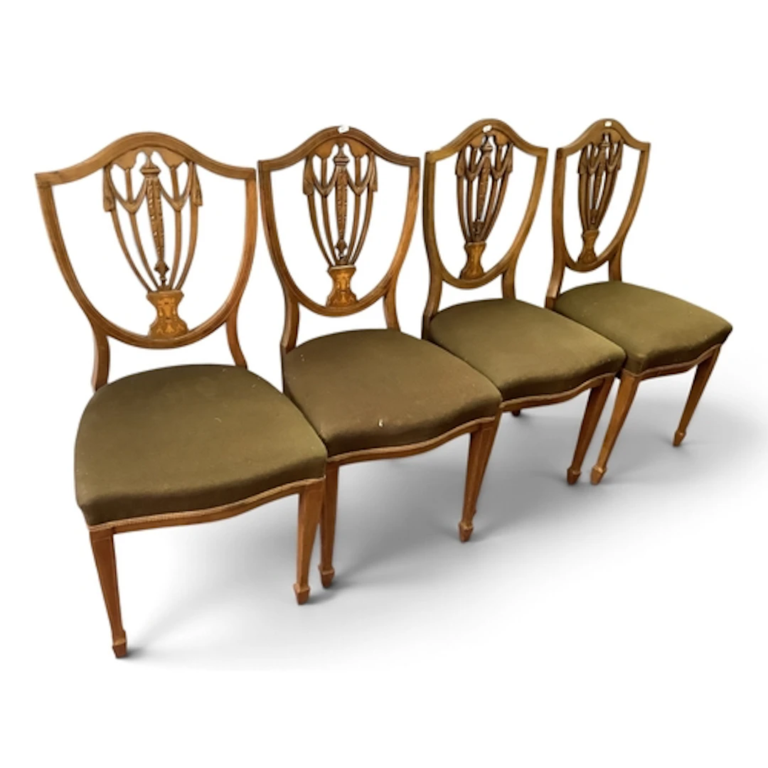 Set of Four Edwardian Inlaid Mahogany Parlour Chiars, with s...