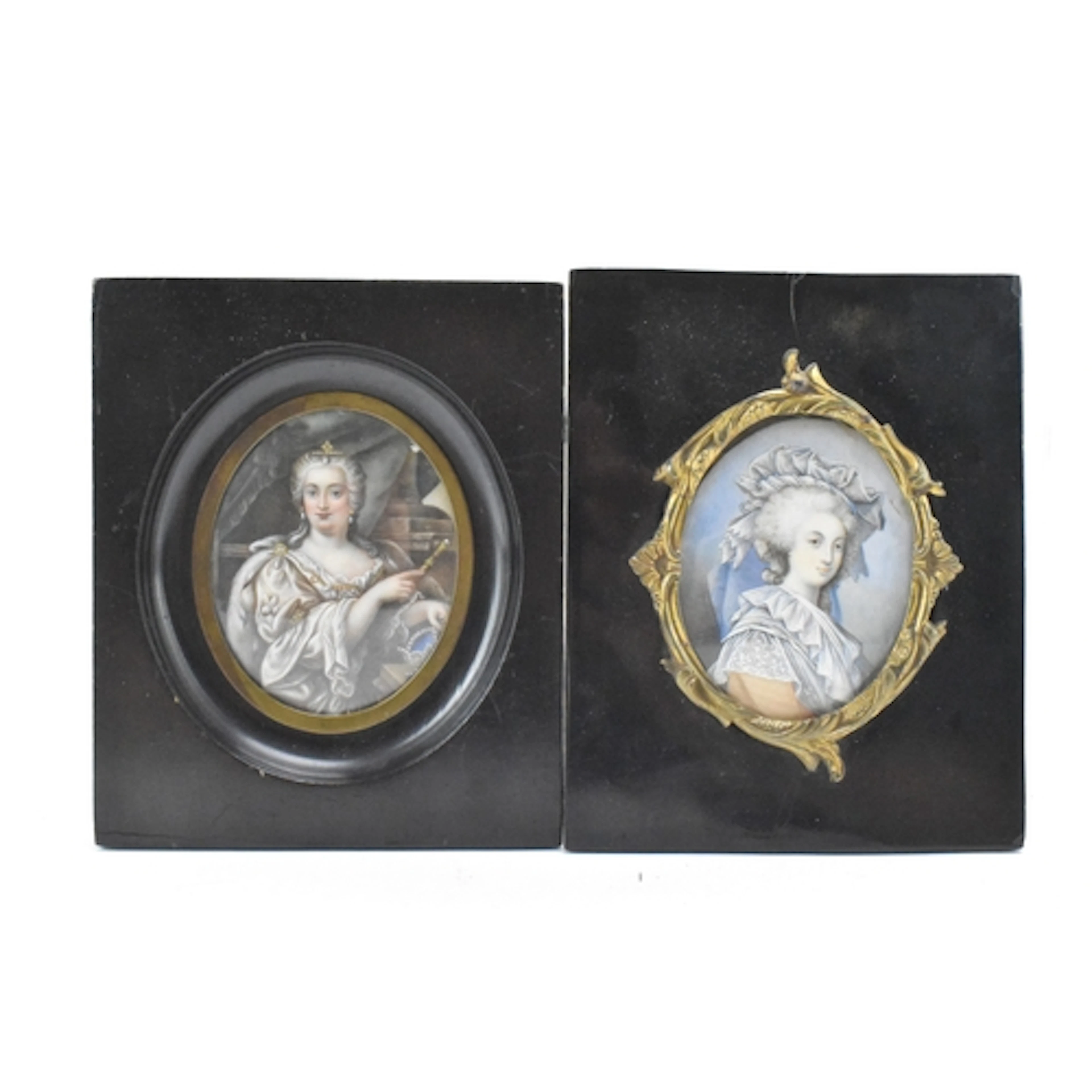 Two 19th century portrait miniatures, one depicting Marie An...