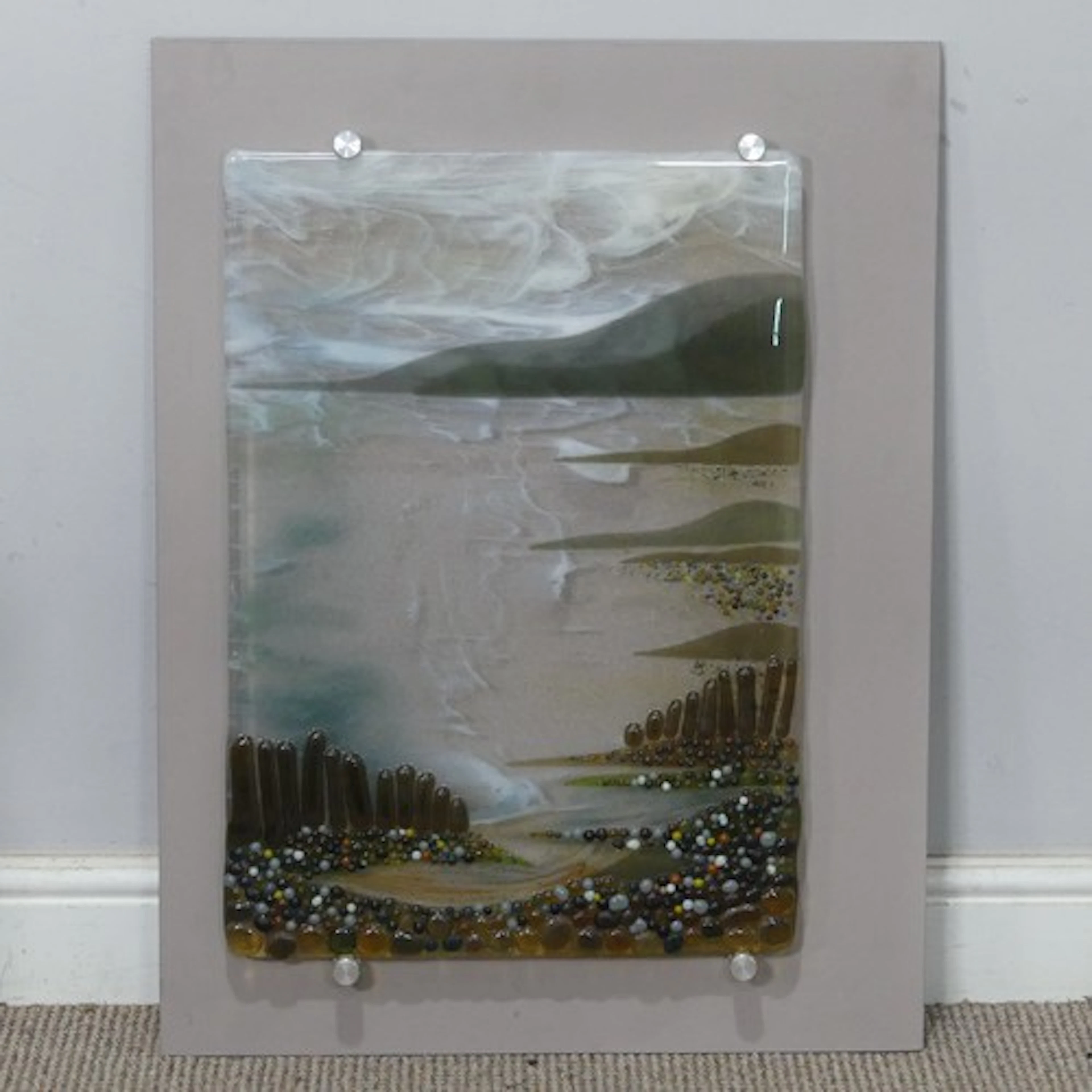A contemporary art glass costal wall Plaque, W 54 cm x H 71 ...