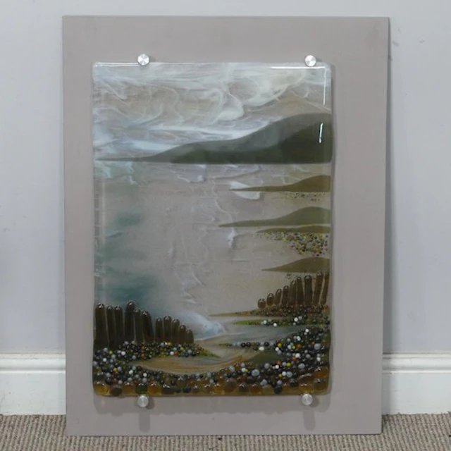 A contemporary art glass costal wall Plaque, W 54 cm x H 71 ...