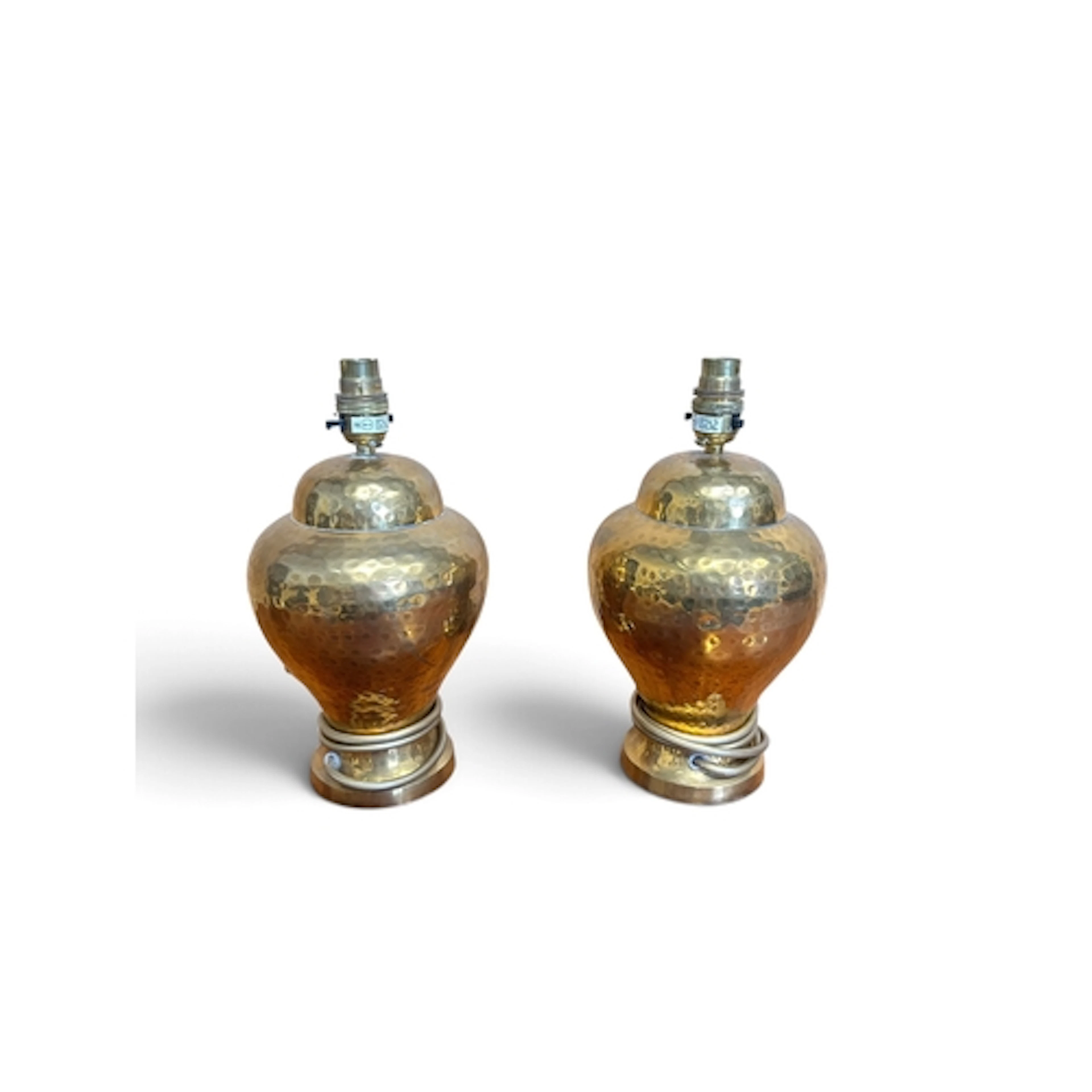 A PAIR OF BRASS TABLE LAMPS 29 cm