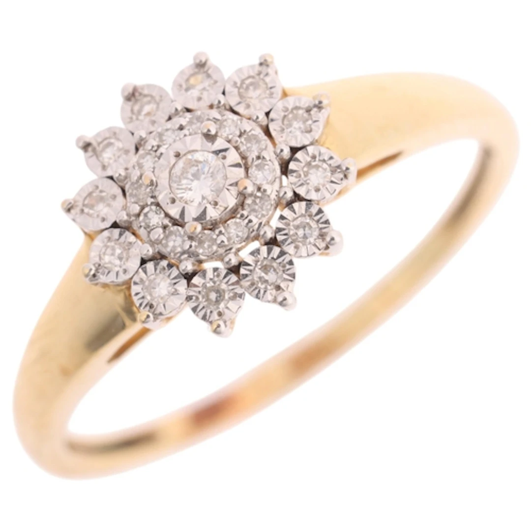 A 14ct gold diamond cluster ring, W Kruk (Polish), illusion ...