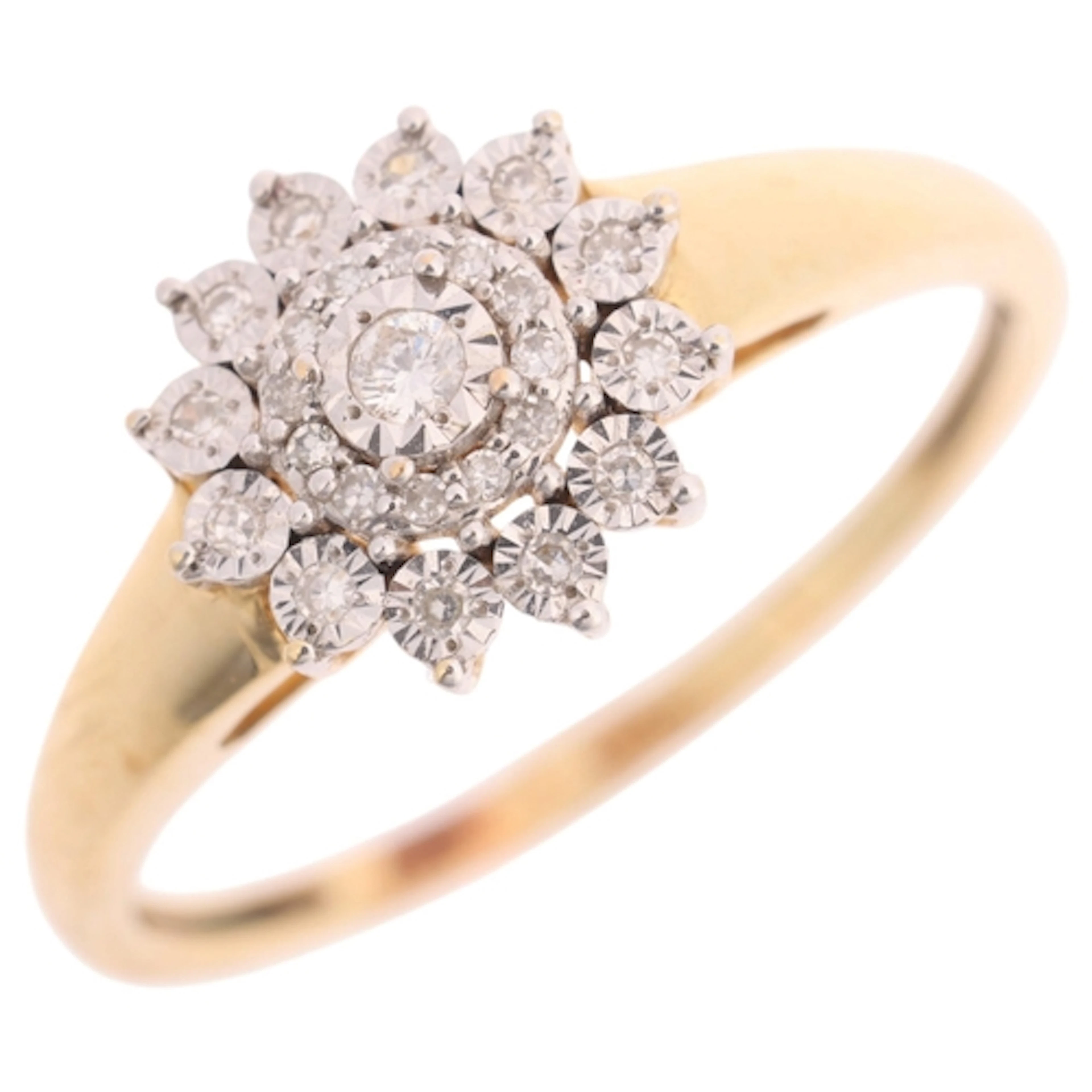 A 14ct gold diamond cluster ring, W Kruk (Polish), illusion ...