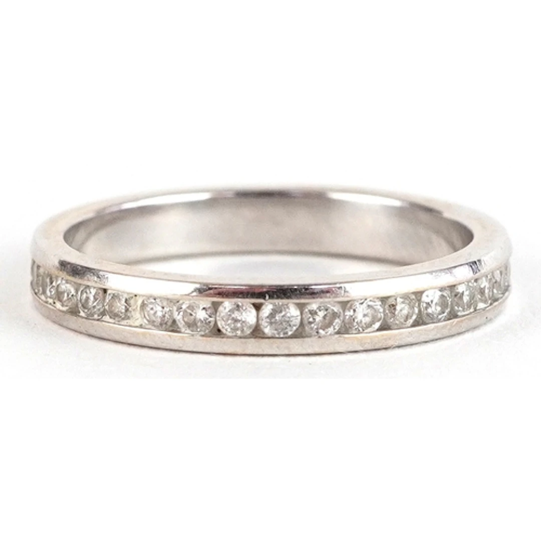 18ct white gold pavé set diamond eternity ring, size I/J, 2....