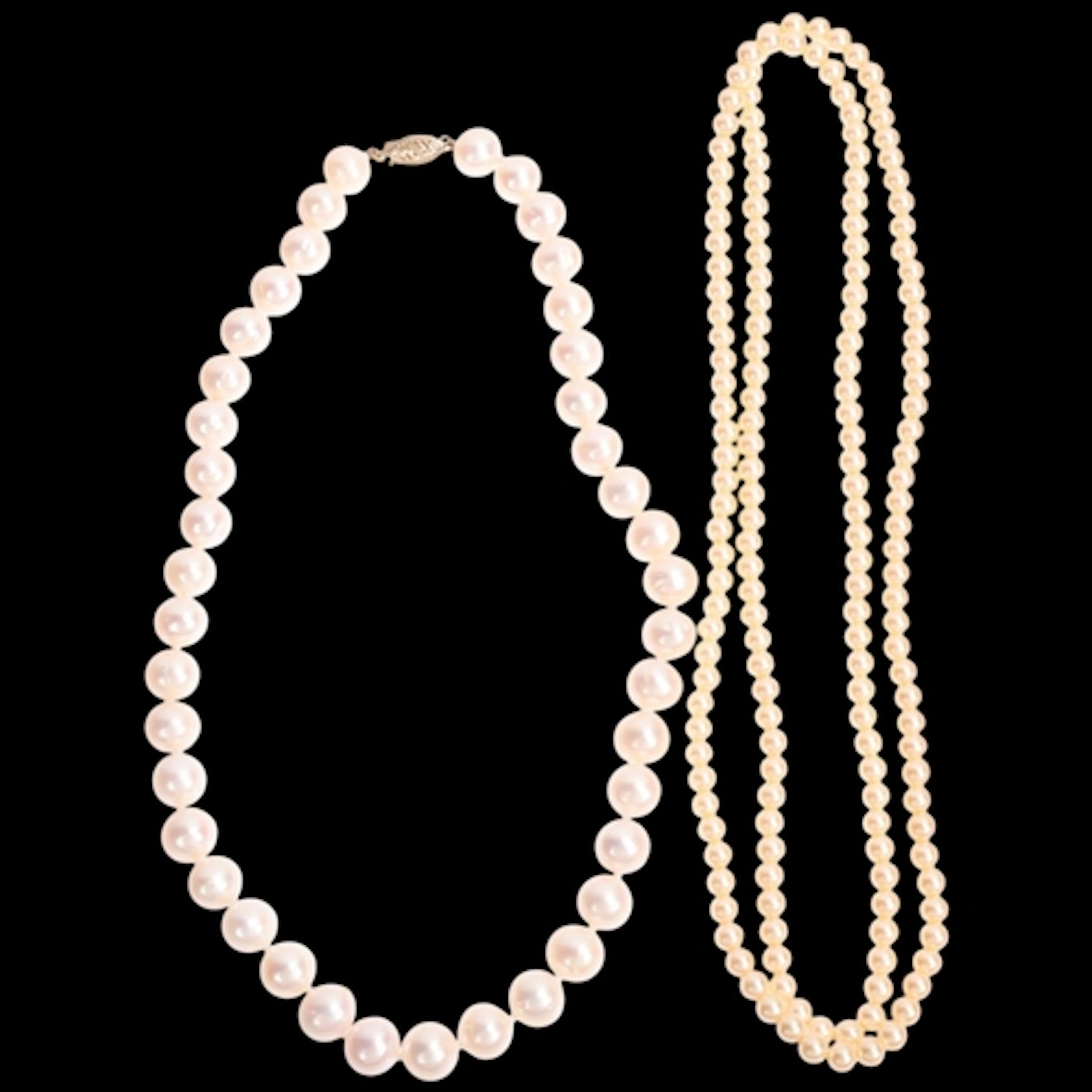 2 pearl necklaces, comprising freshwater cultured pearl neck...