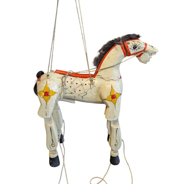 20th century vintage folk art wooden articulated toy horse p...