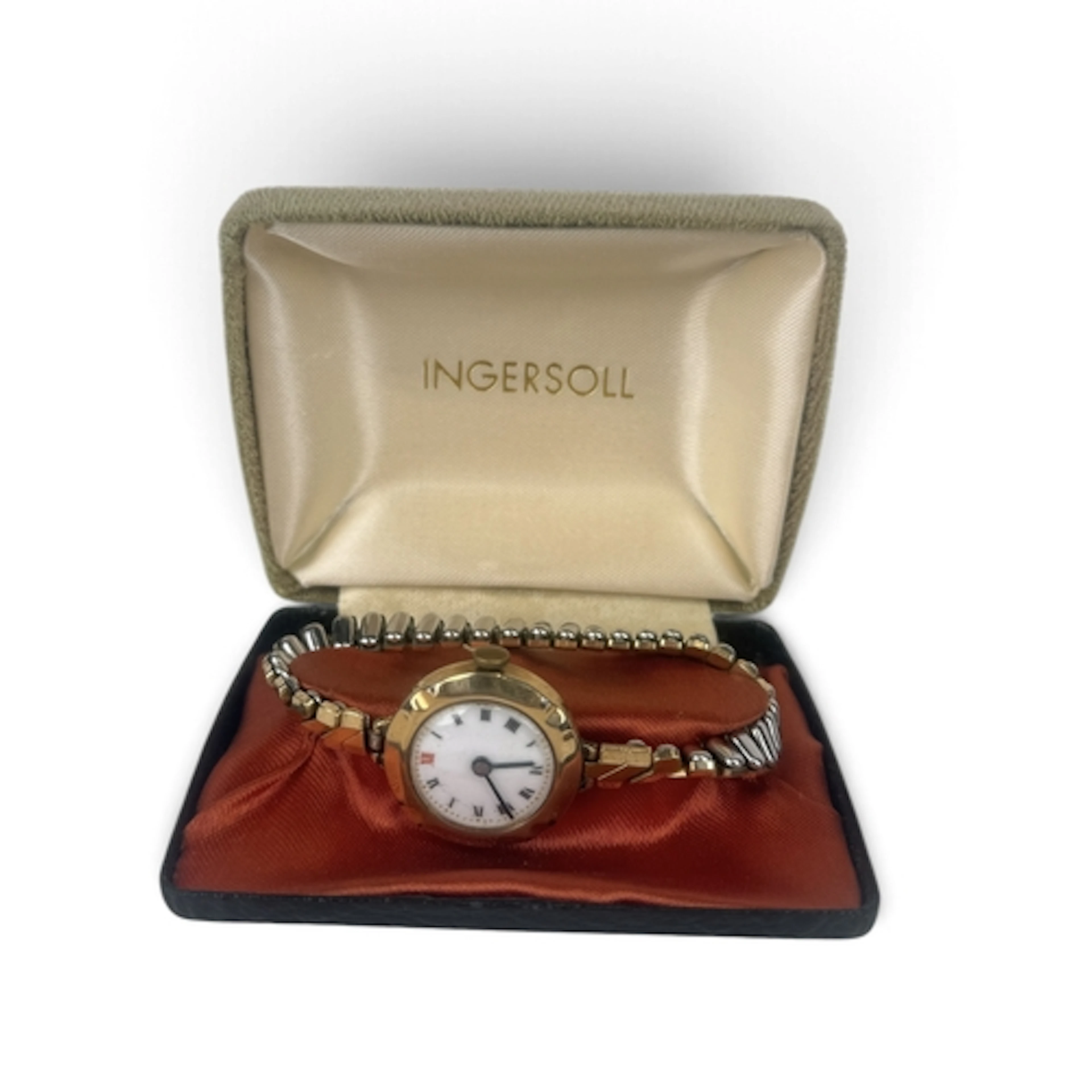 A 9CT GOLD WATCH WITH PLATED FLEXI STRAP