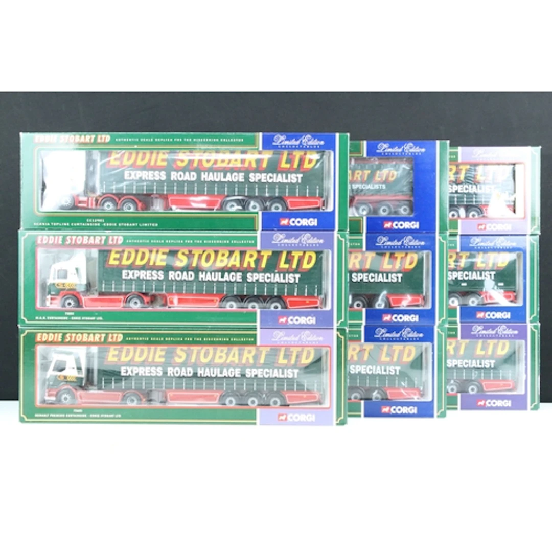 Nine boxed Corgi Eddie Stobart haulage related diecast model...