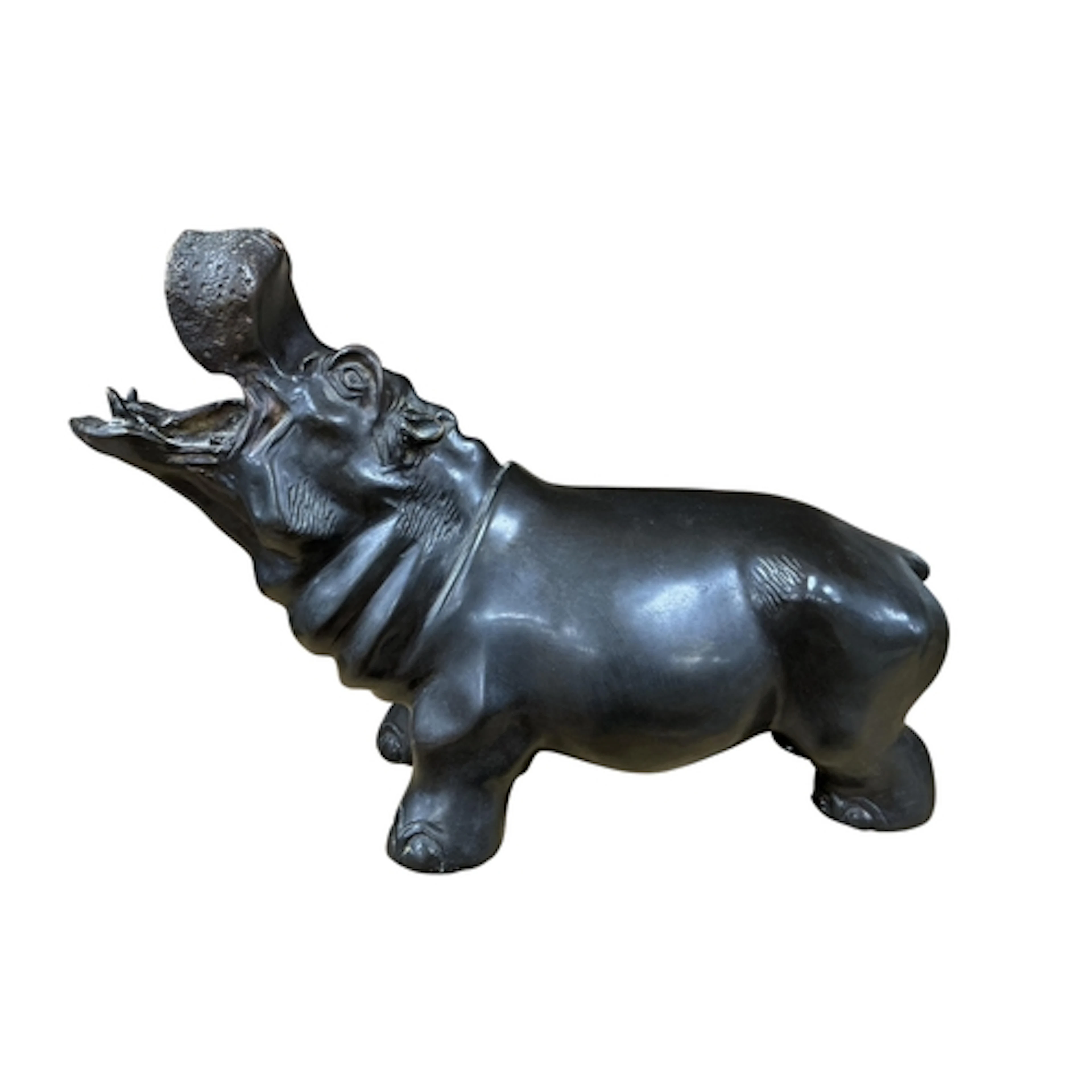 A Japanese Meiji period bronze of a yawning hippopotamus, un...
